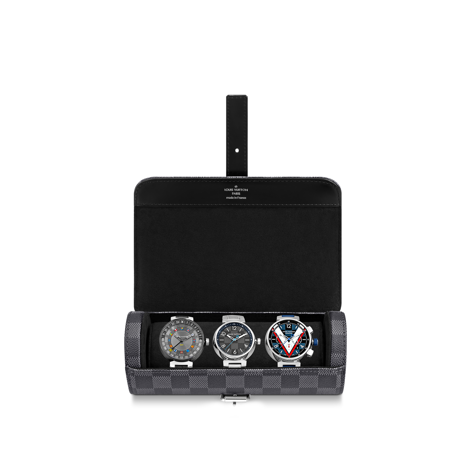 3 Watch Case Damier Graphite Canvas in Men