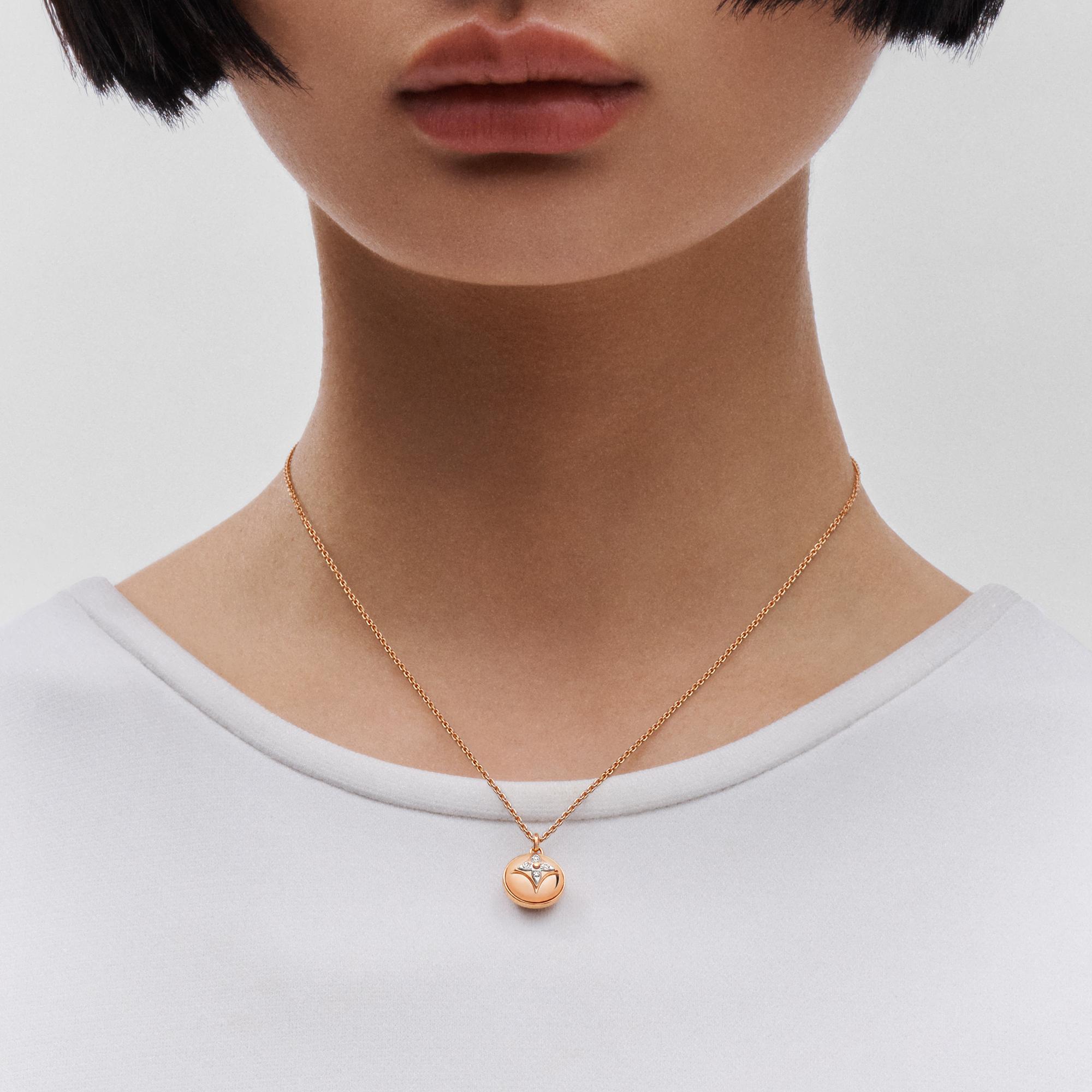 B Blossom Pendant, Pink Gold, White 