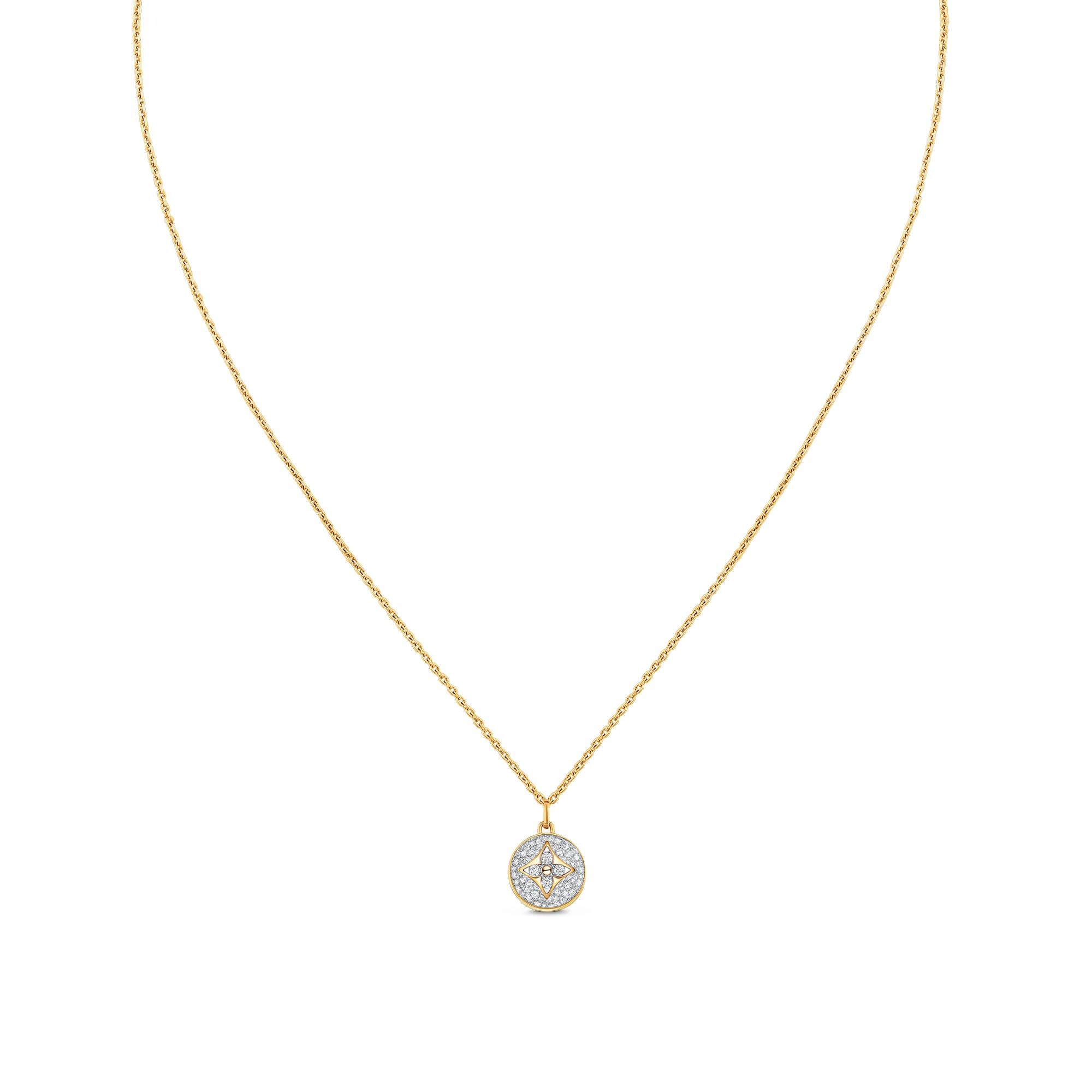 B Blossom Pendant, Yellow Gold, White 