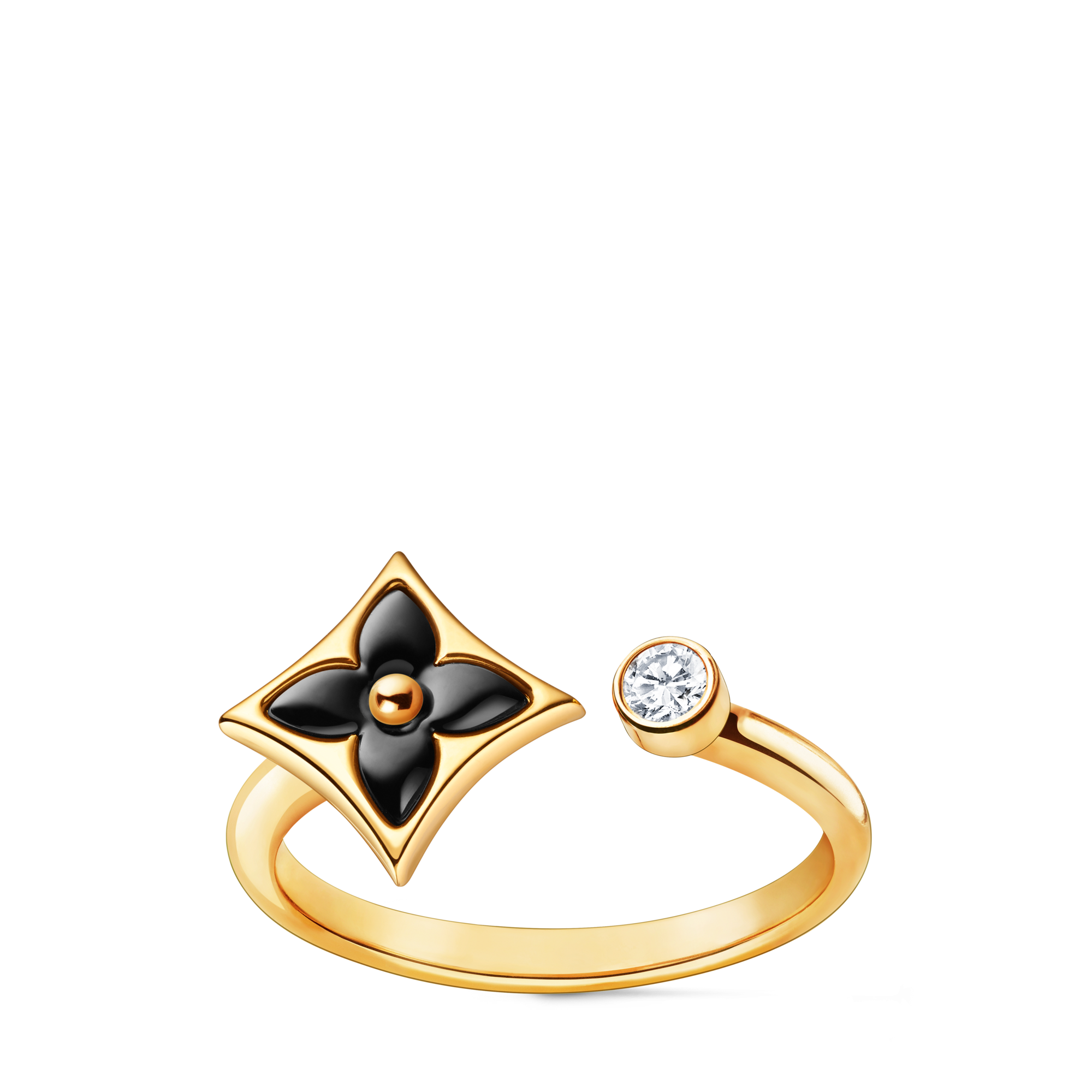 Colour Blossom Mini Star Ring, Yellow Gold, Onyx And Diamond  in Jewellery