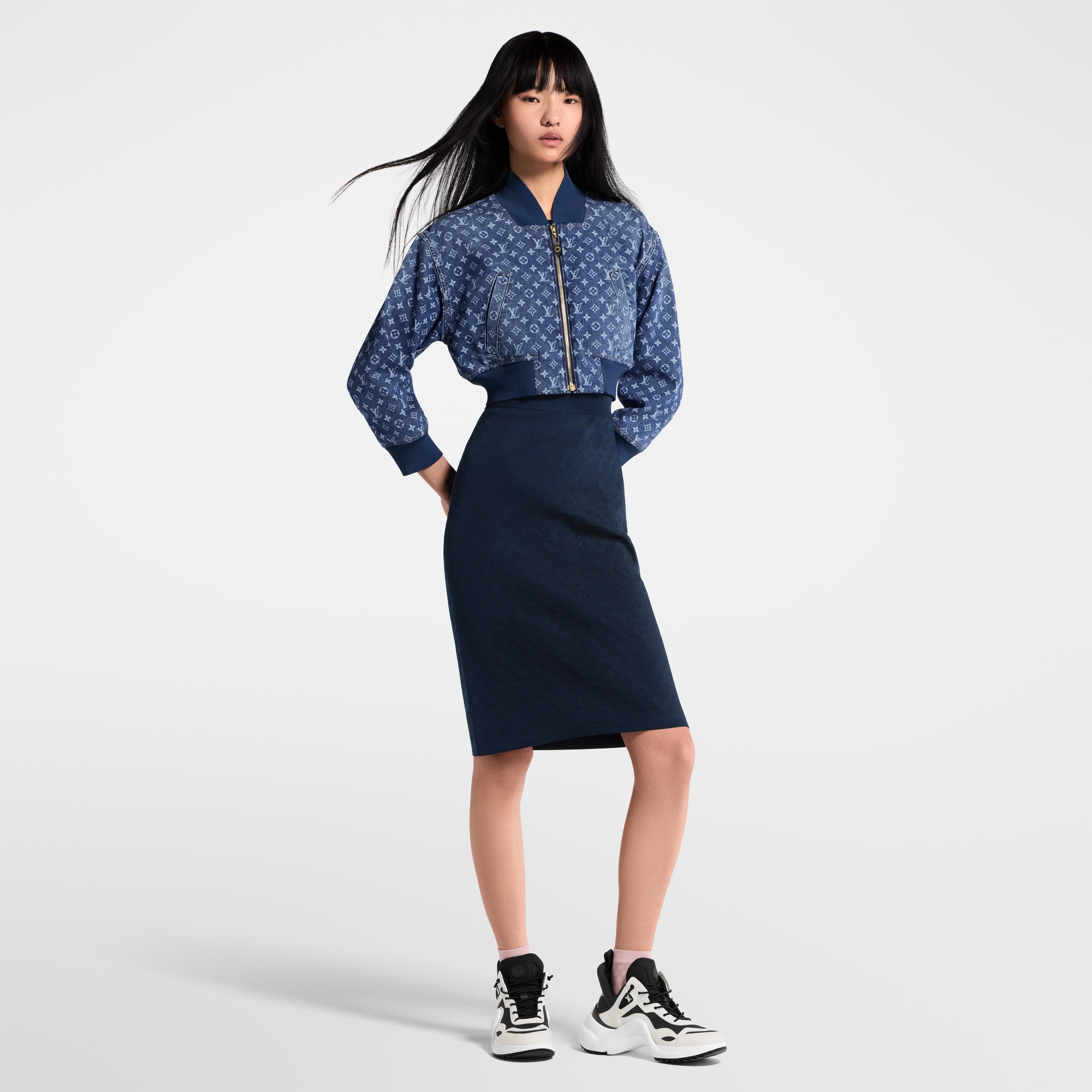 短身 Monogram 牛仔布飛行員外套  in 女士