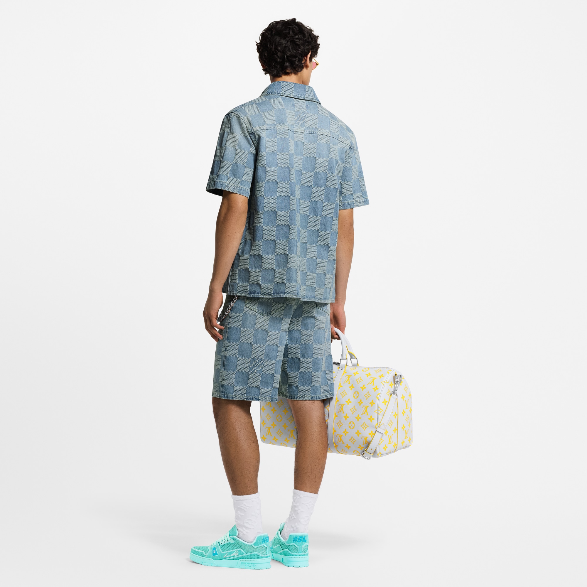 Damier 3D Light Denim Short-Sleeved Shirt  in Men