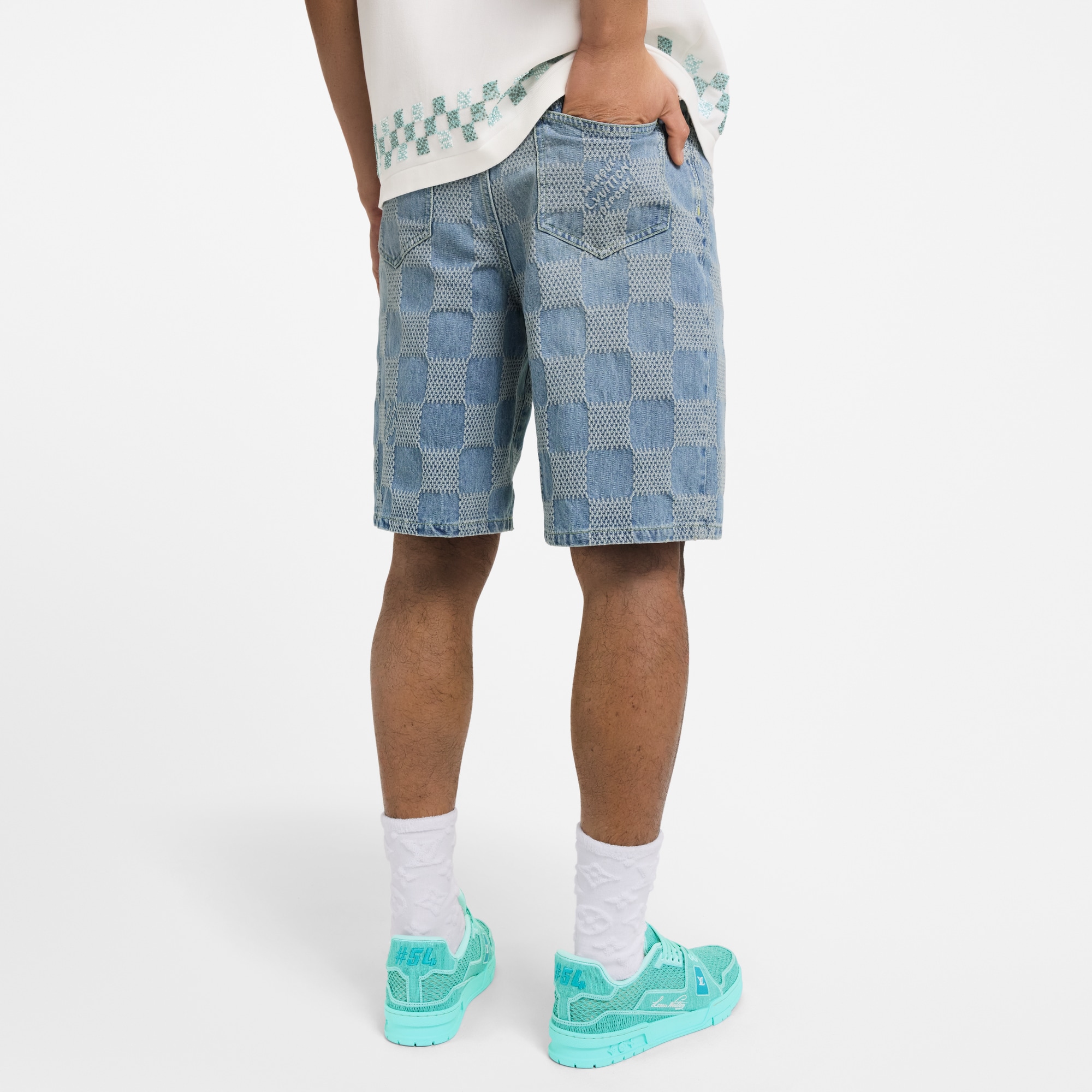 Damier 3D Light Denim Shorts  in Men