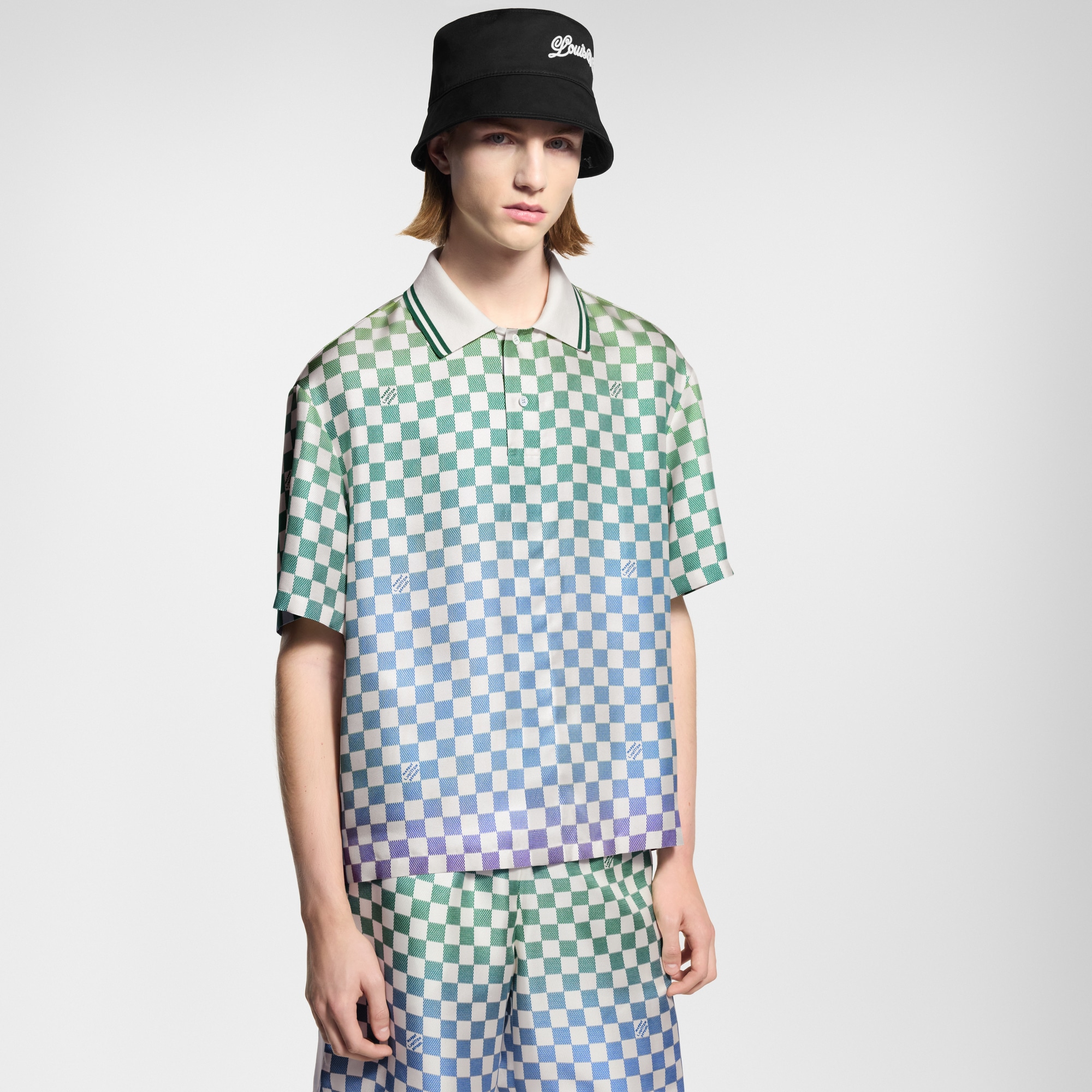 Damier Gradient Printed Silk Polo Shirt  in Men