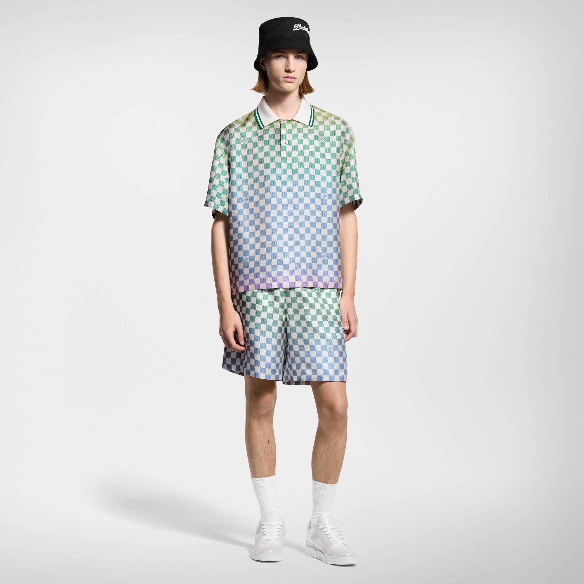 Damier Gradient Printed Silk Polo Shirt  in Men