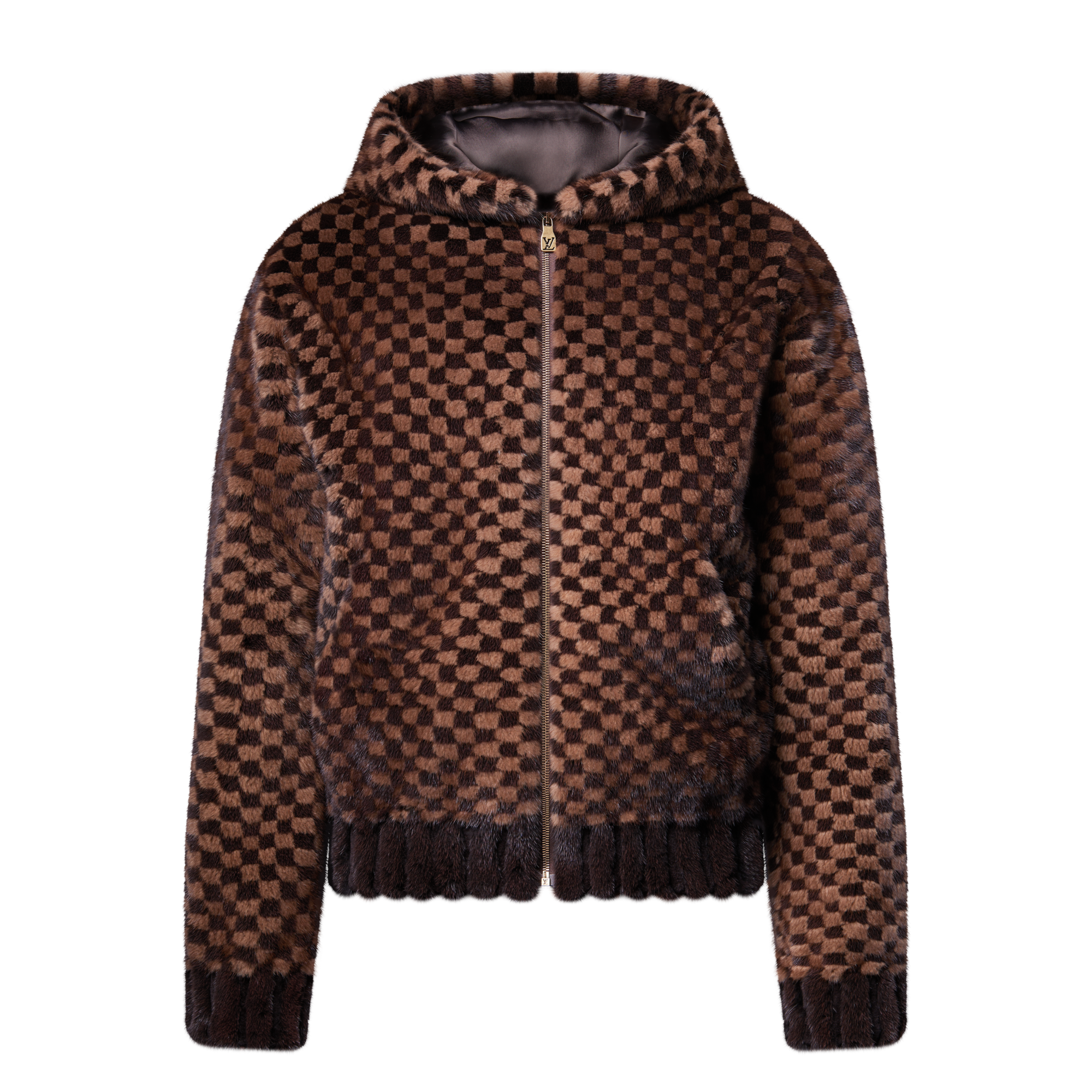 Damier Intarsia Zipped Mink Hoodie  in Men