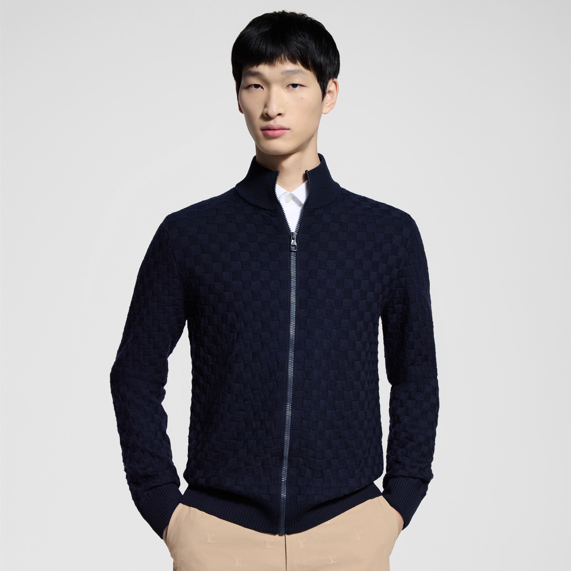 Damier Signature Zip-Through Cardigan  in Men