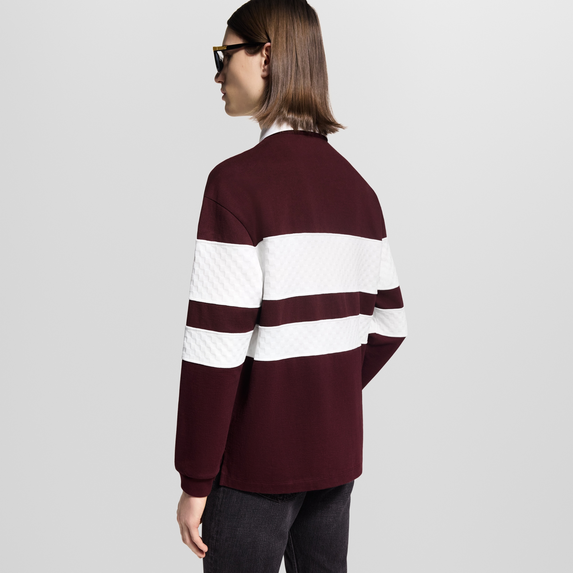 Damier Striped Long-Sleeved Polo Shirt  in Men