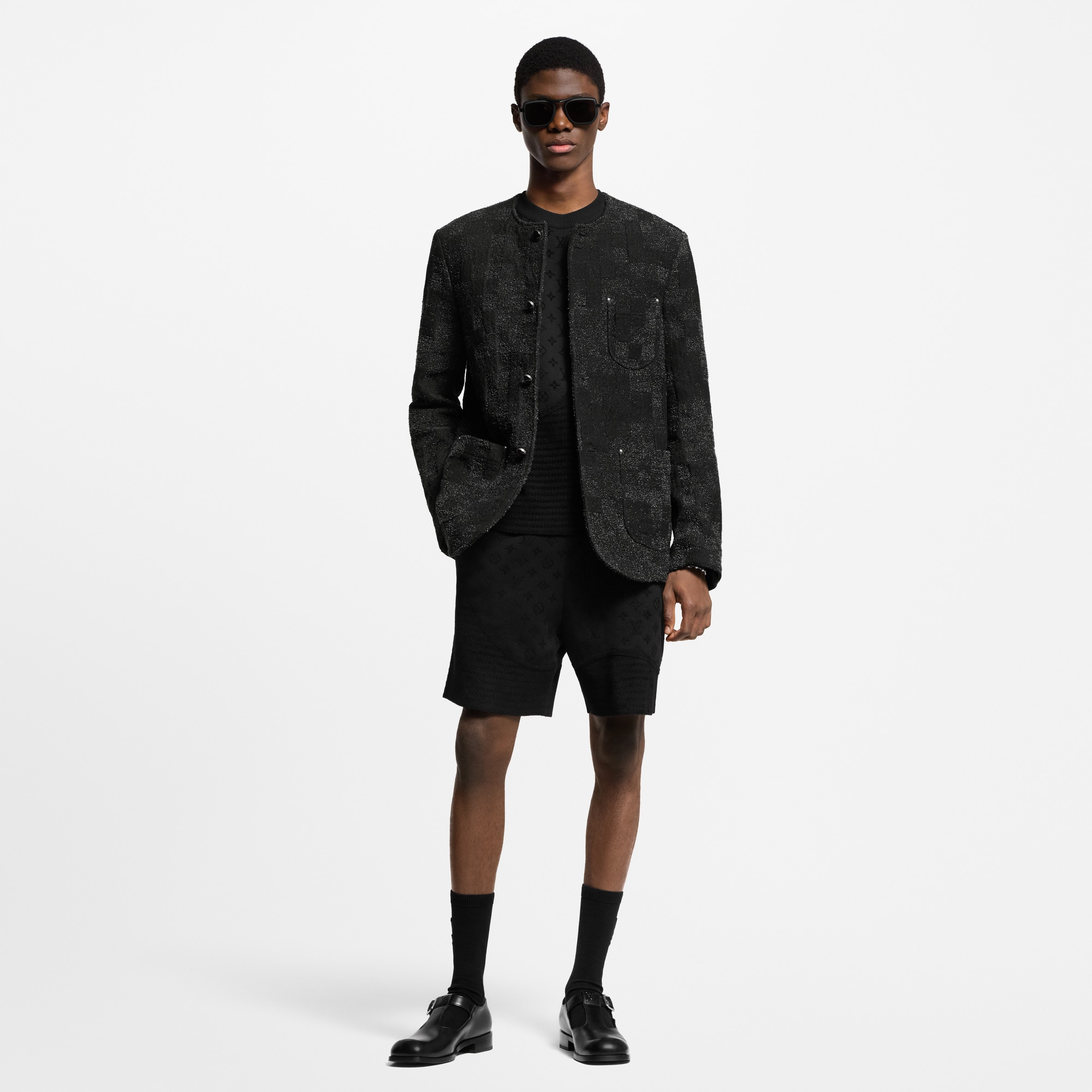 Denim Bouclette Collarless Jacket  in Men