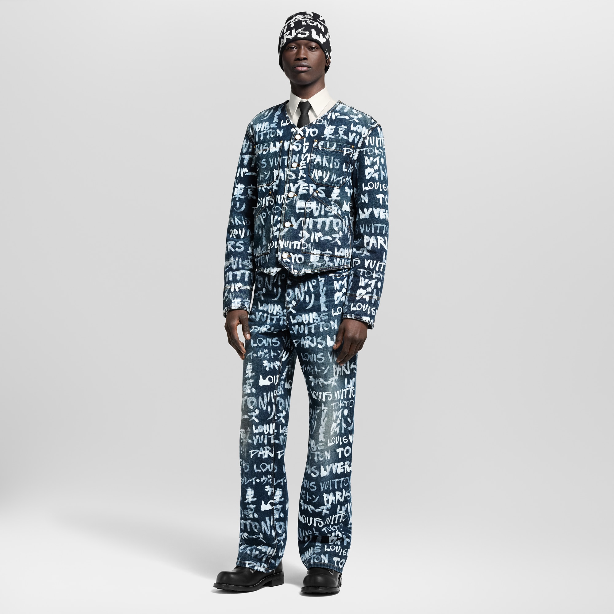 Denim Collarless Jacket  in Men