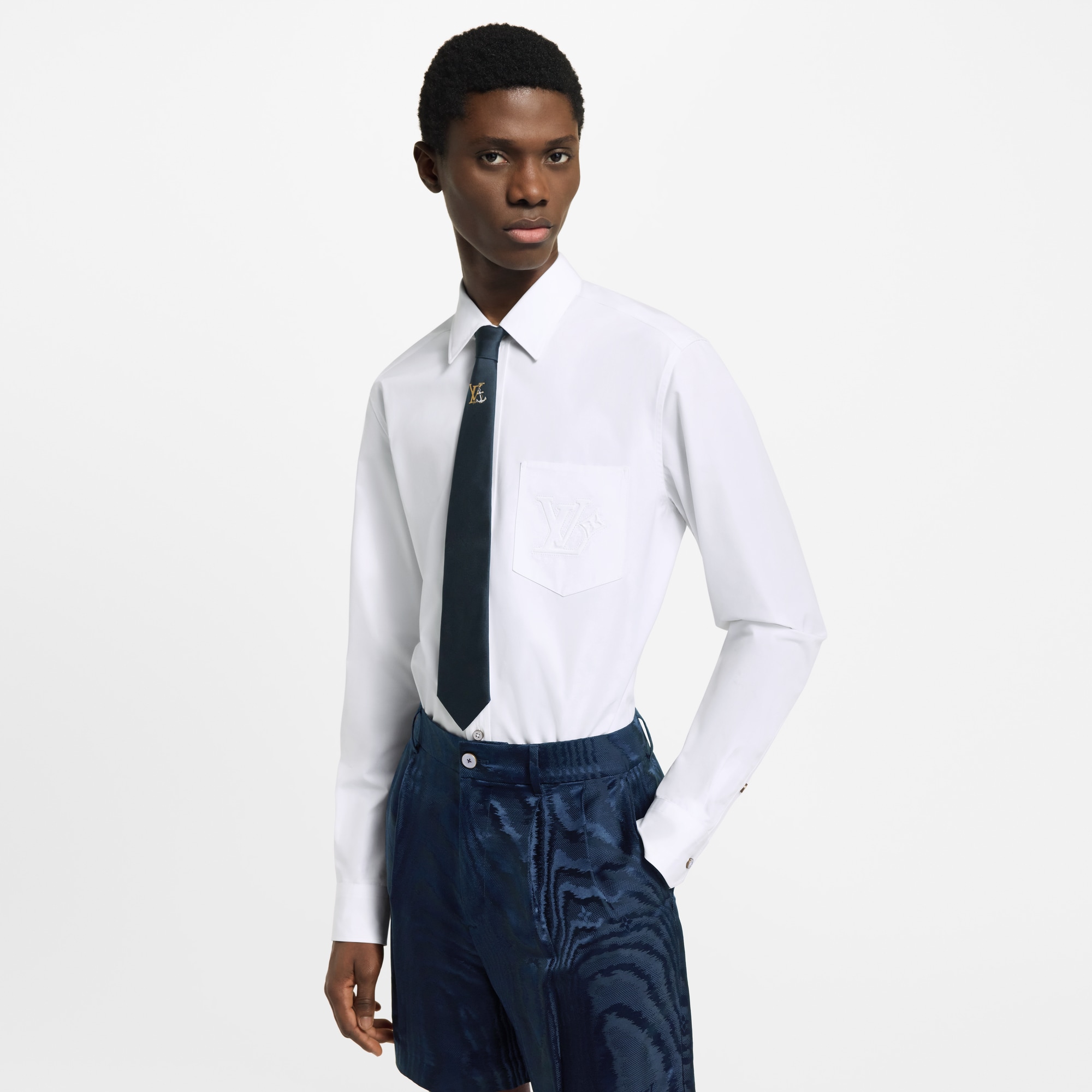 Embossed Signature Long-Sleeved Cotton Shirt  in Men