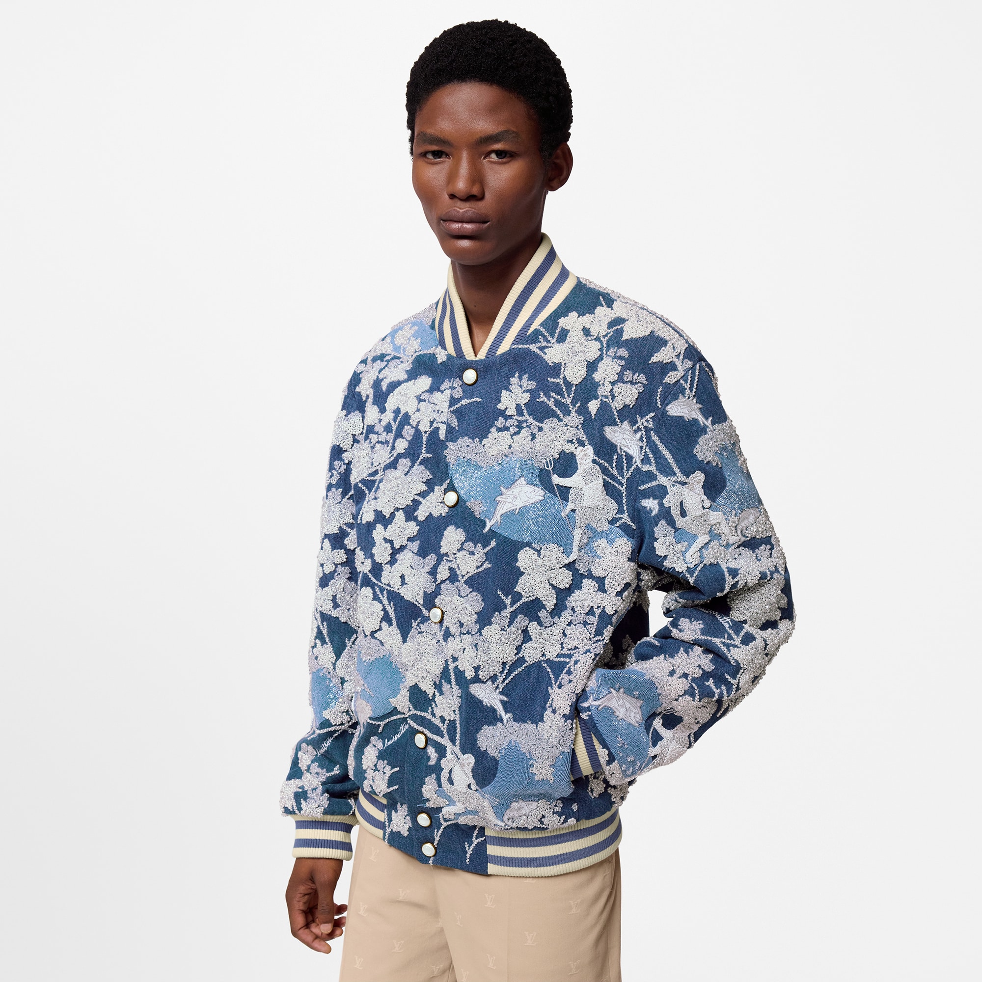 刺繡牛仔布飛行員外套  in 男士