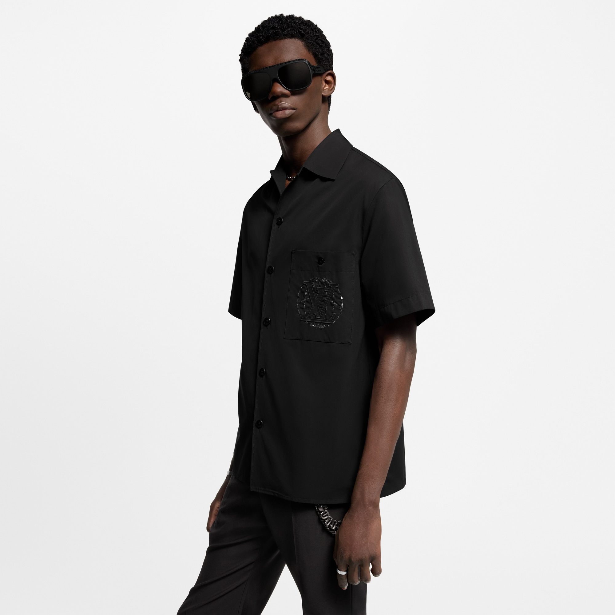 刺繡短袖棉質襯衫  in 男士