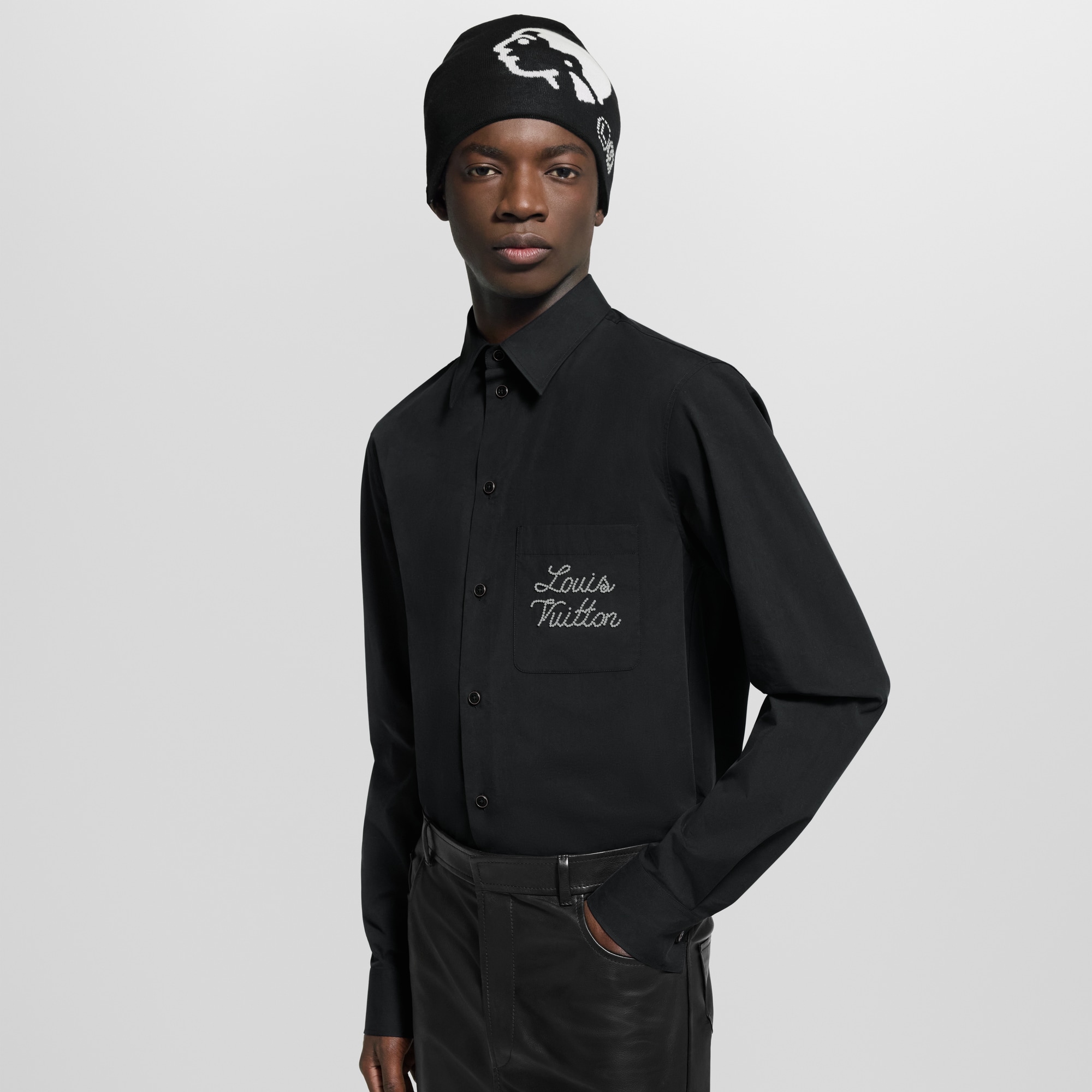 刺繡標誌長袖襯衫  in 男士