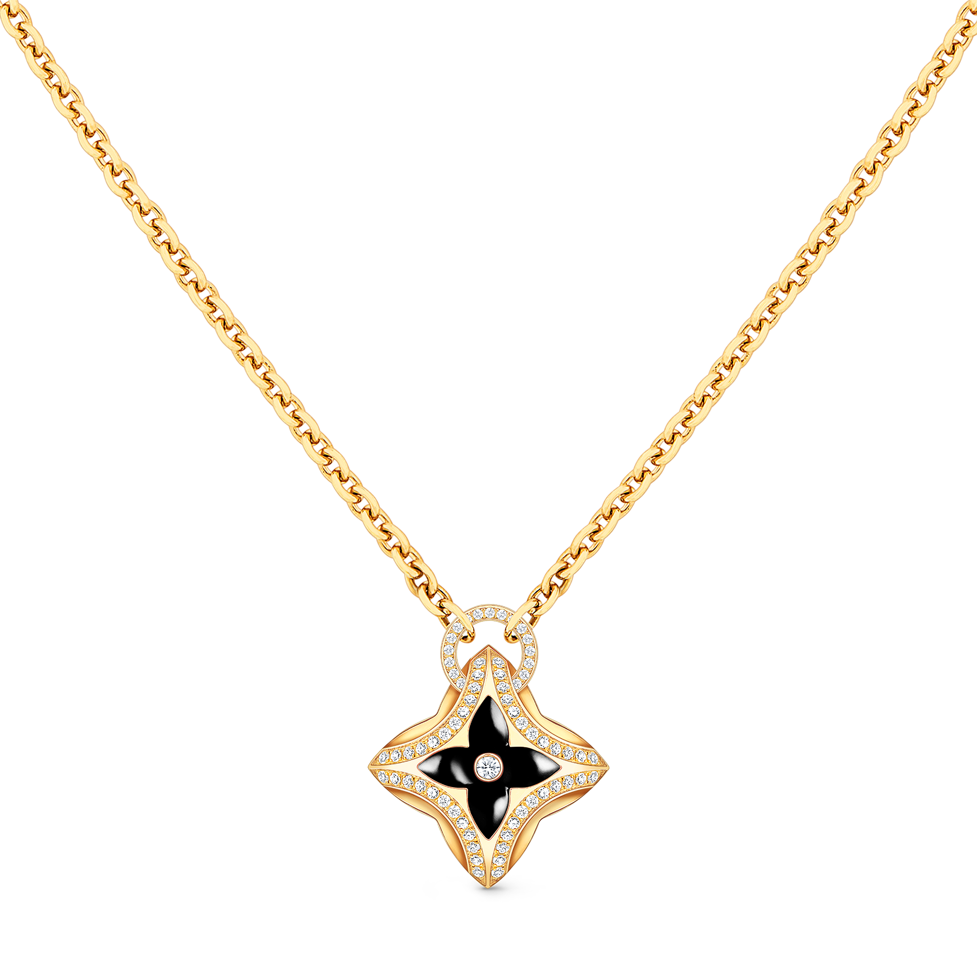 Ever Blossom Pendant, Yellow Gold, Onyx & Diamonds  in Jewellery