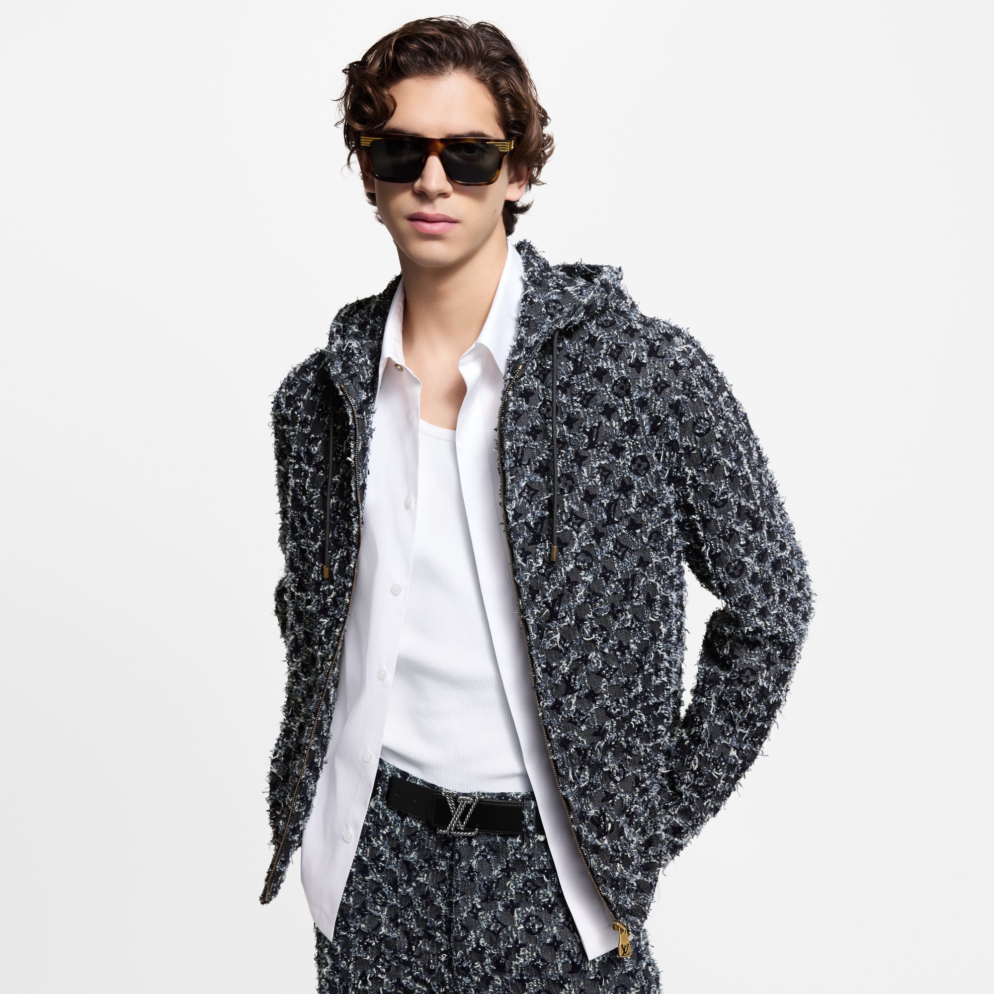 植絨 Monogram 圖案牛仔連帽外套  in 男士