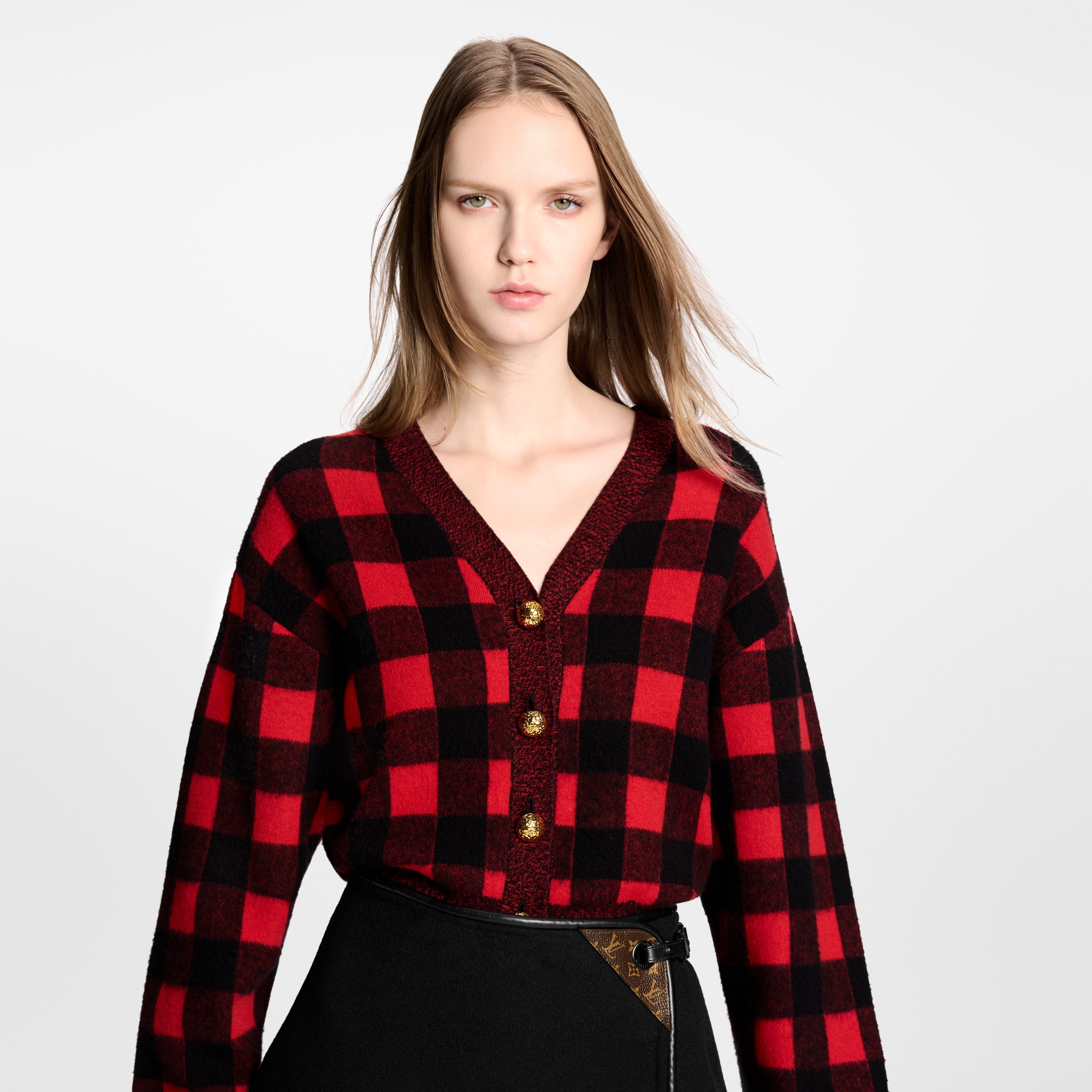 Graphic Check Knit Cardigan  in Women