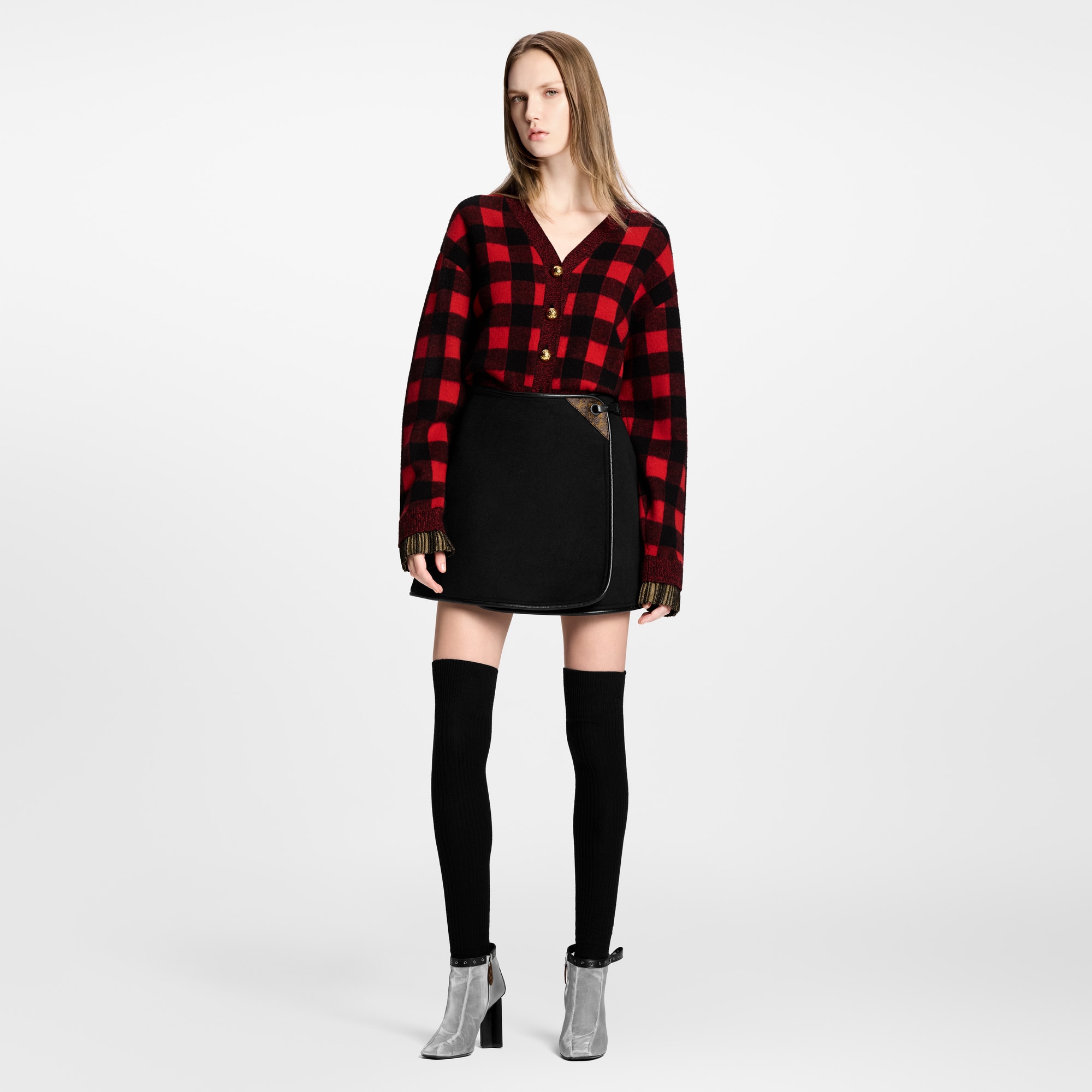 Graphic Check Knit Cardigan  in Women