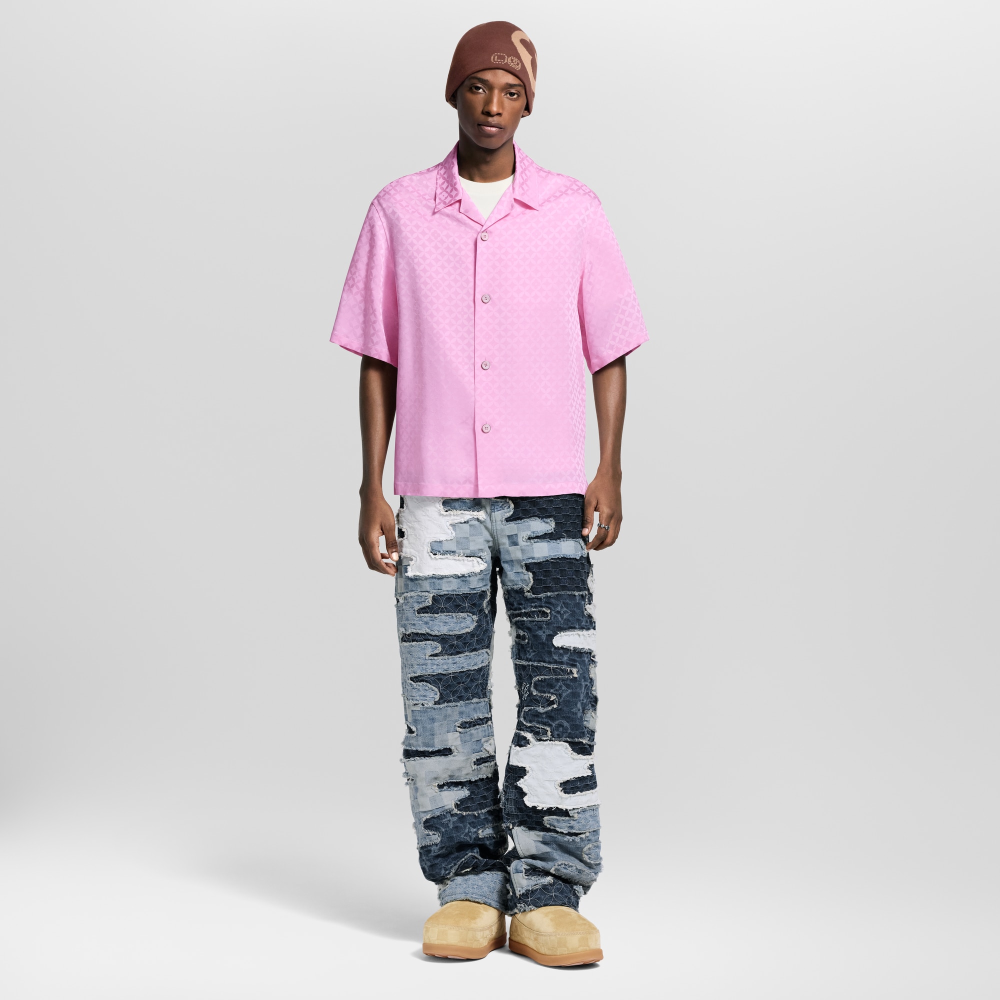 幾何風提花短袖襯衫  in 男士