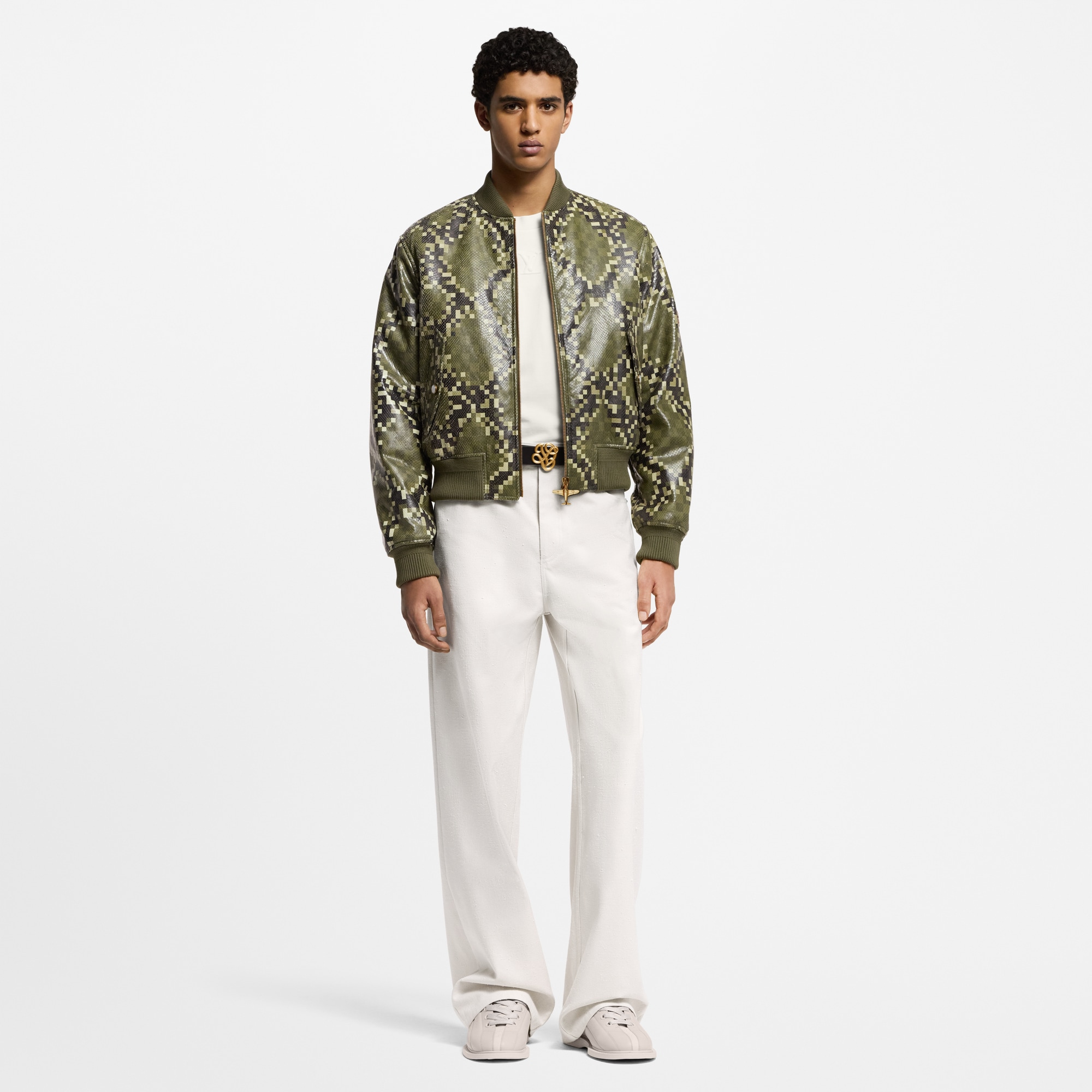 幾何風皮革飛行員外套  in 男士