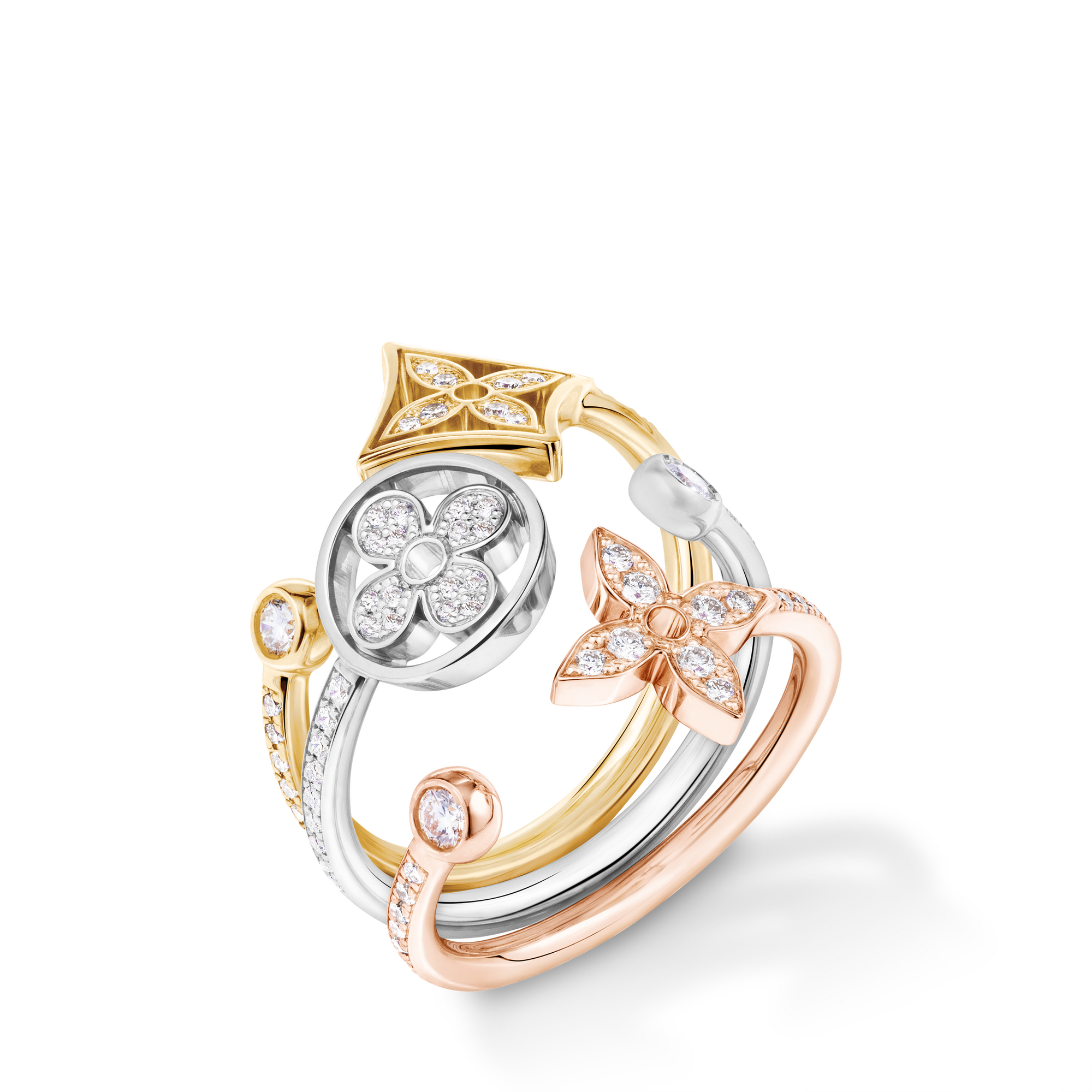 Idylle Blossom Paved Ring, 3 Golds And Diamonds  in Jewellery