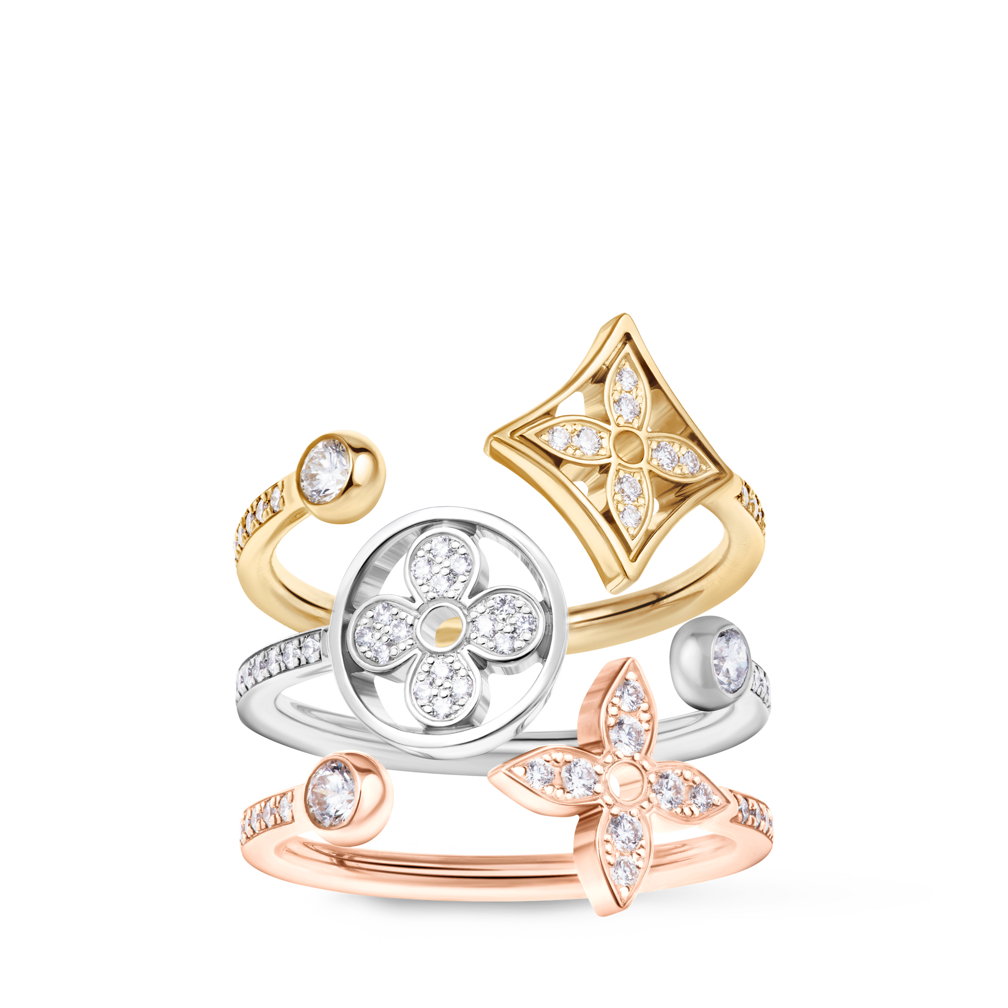 Idylle Blossom Paved Ring, 3 Golds And Diamonds  in Jewellery