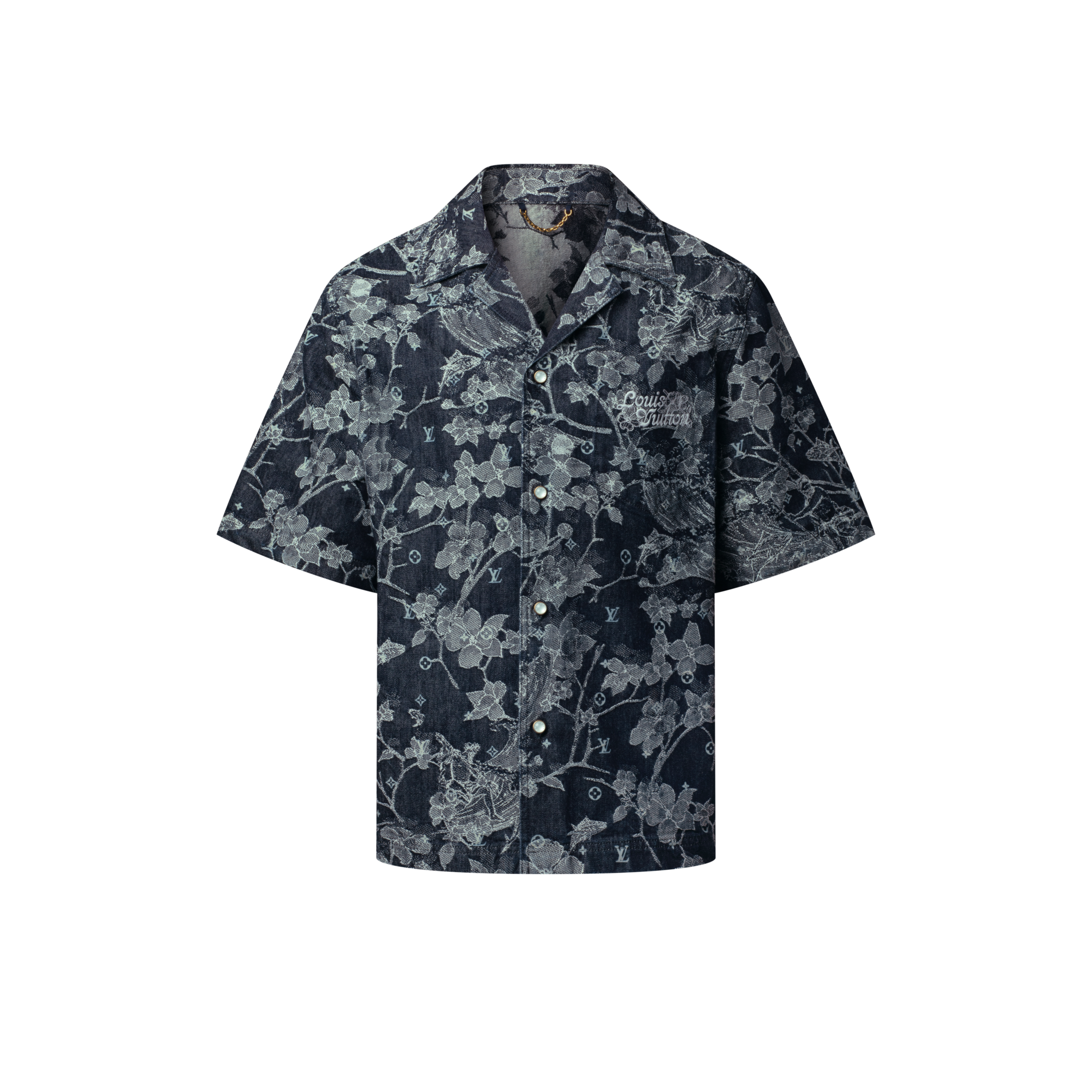 Jacquard Denim Short-Sleeved Shirt  in Men