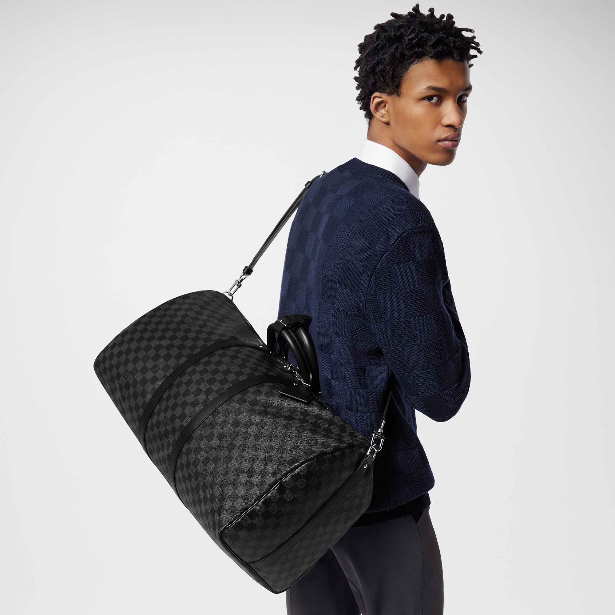 Keepall Bandoulière 55 Damier Graphite 帆布 in 男士