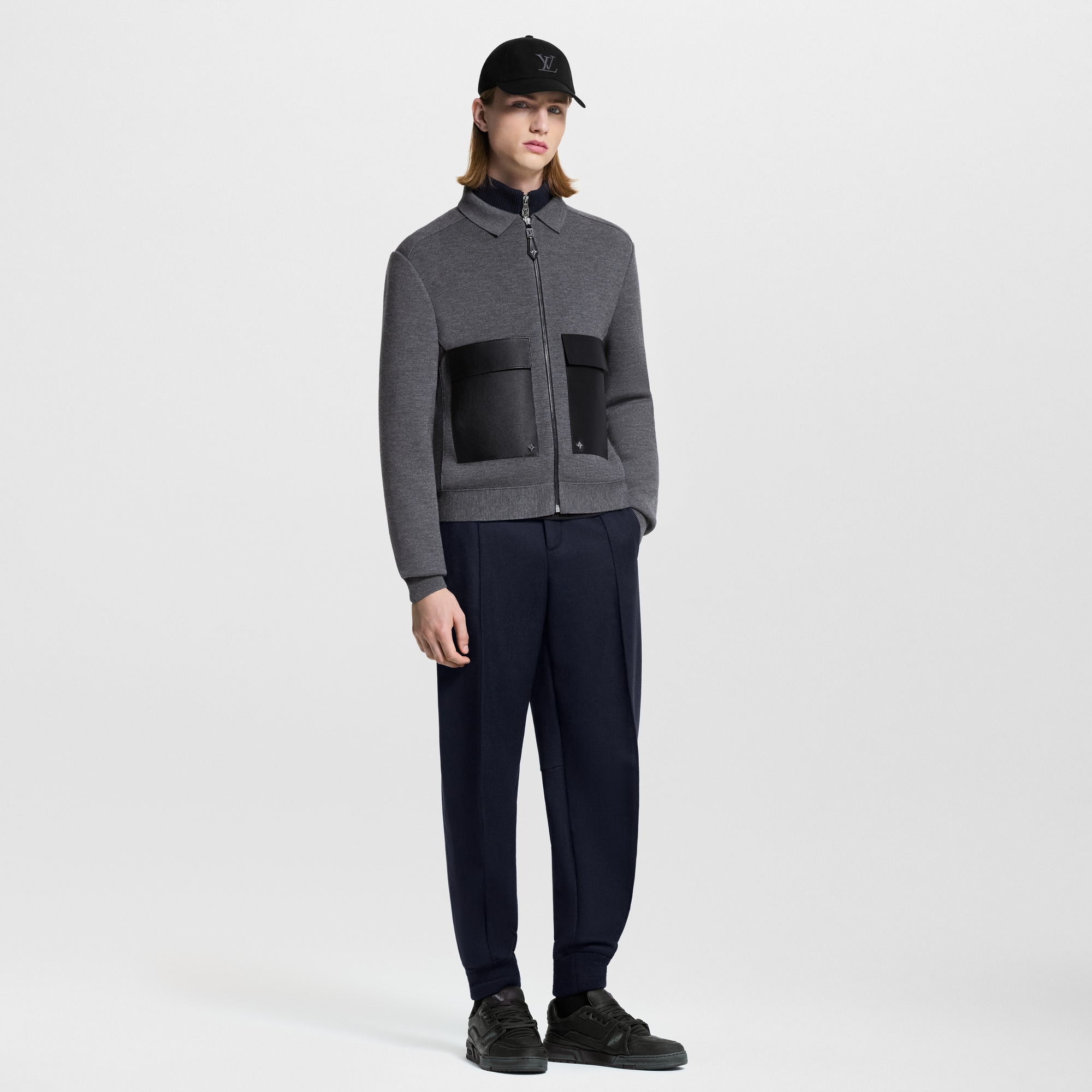 Leather Mix Knitted Workwear Blouson  in Men
