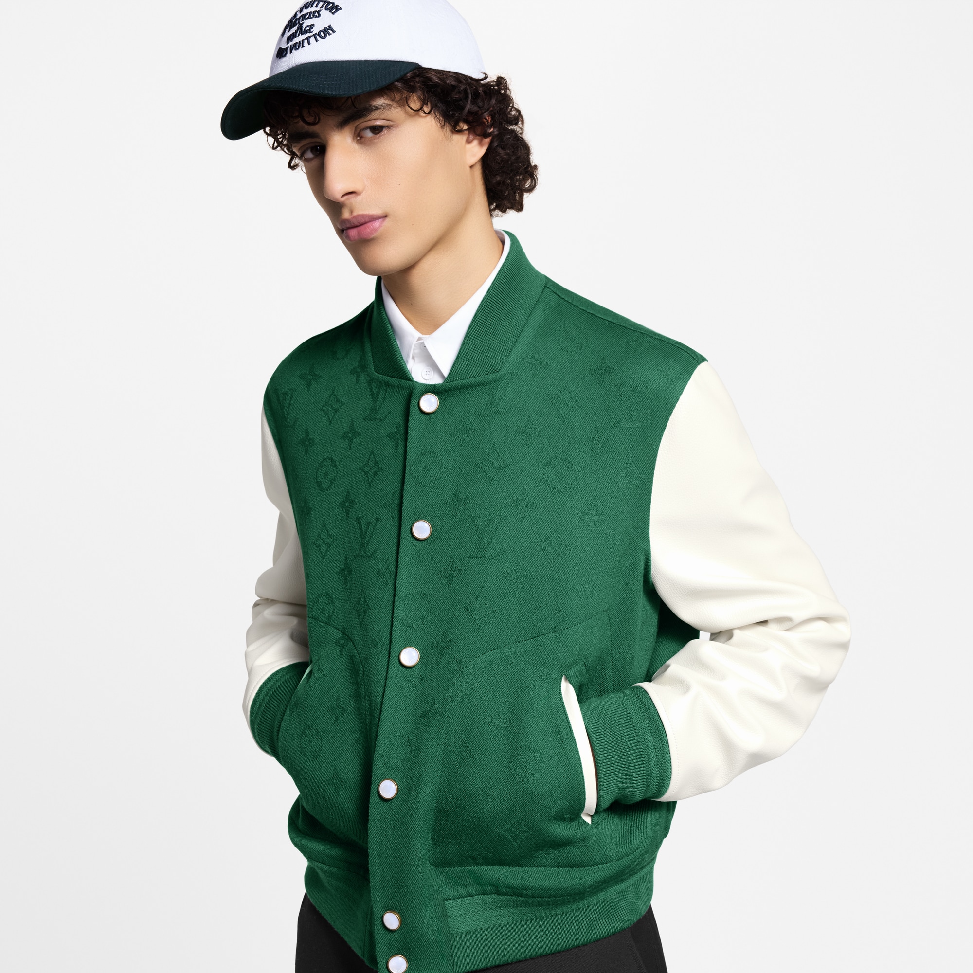 Leather Mix Monogram Varsity Jacket  in Men