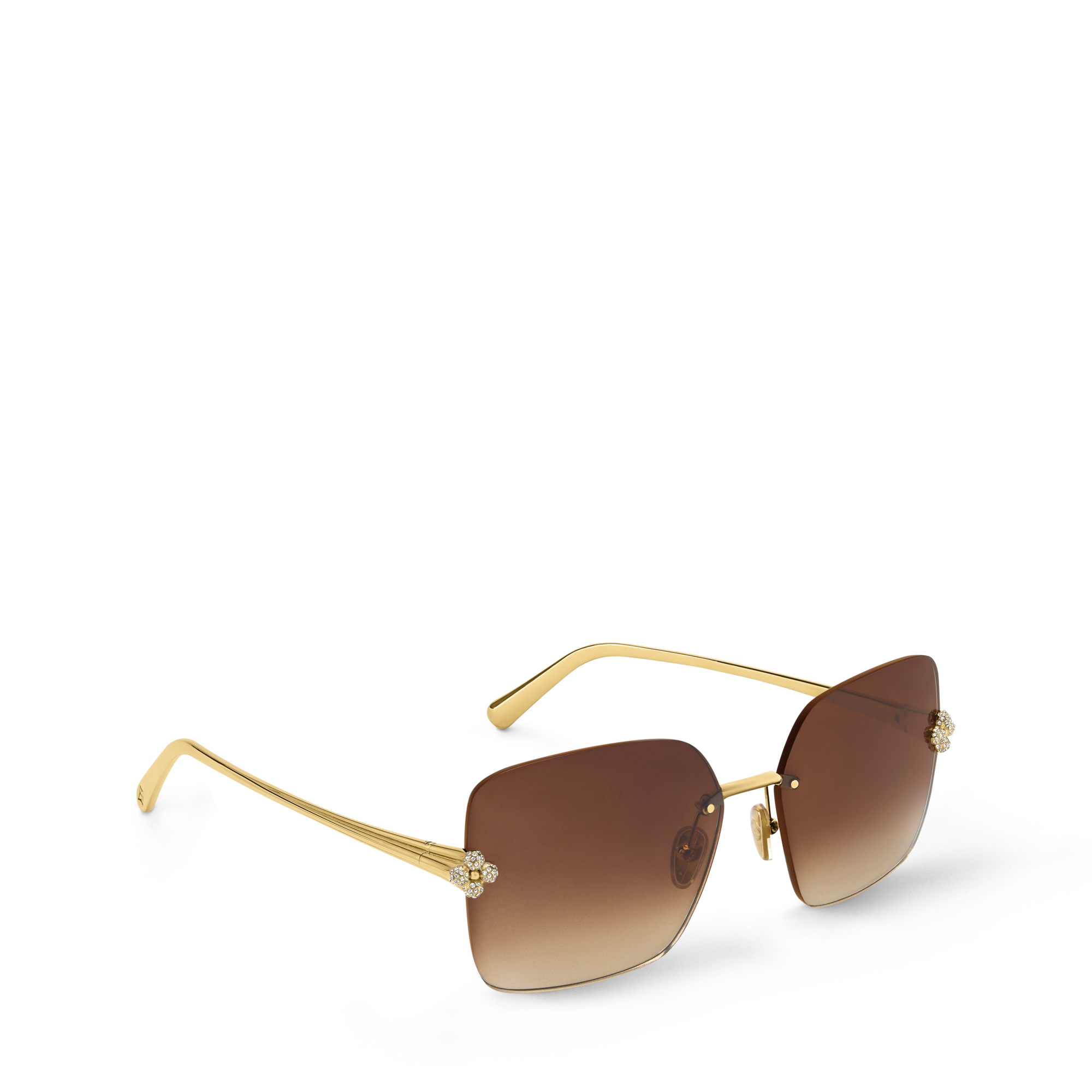 Louis Vuitton Women\'s Gradient Brown and Gold Rimless Sunglasses Louis Vuitton Metal Rimless LV Jewel Cat Eye Sunglasses  main image 3