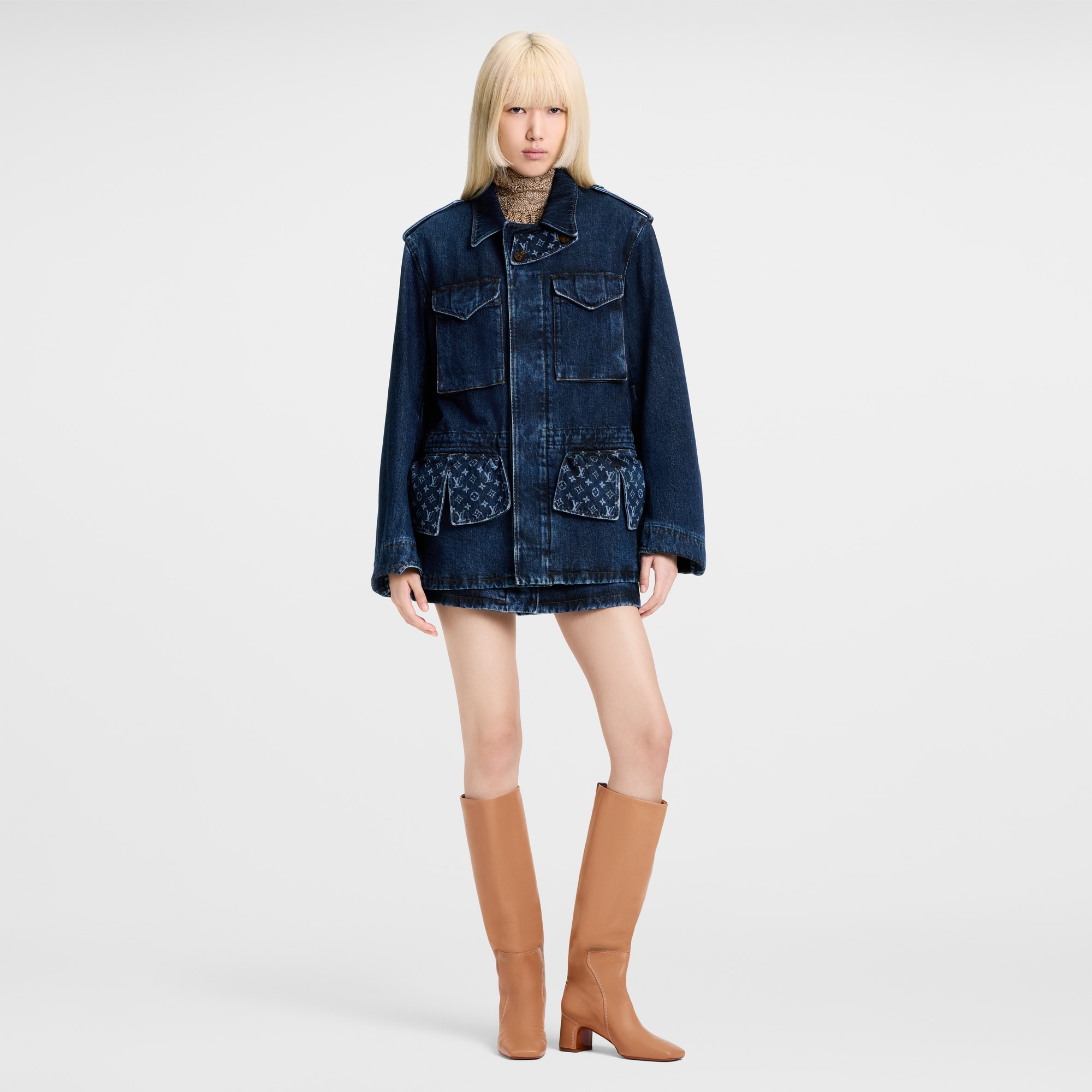 Monogram Accent Raw Denim Safari Jacket  in Women