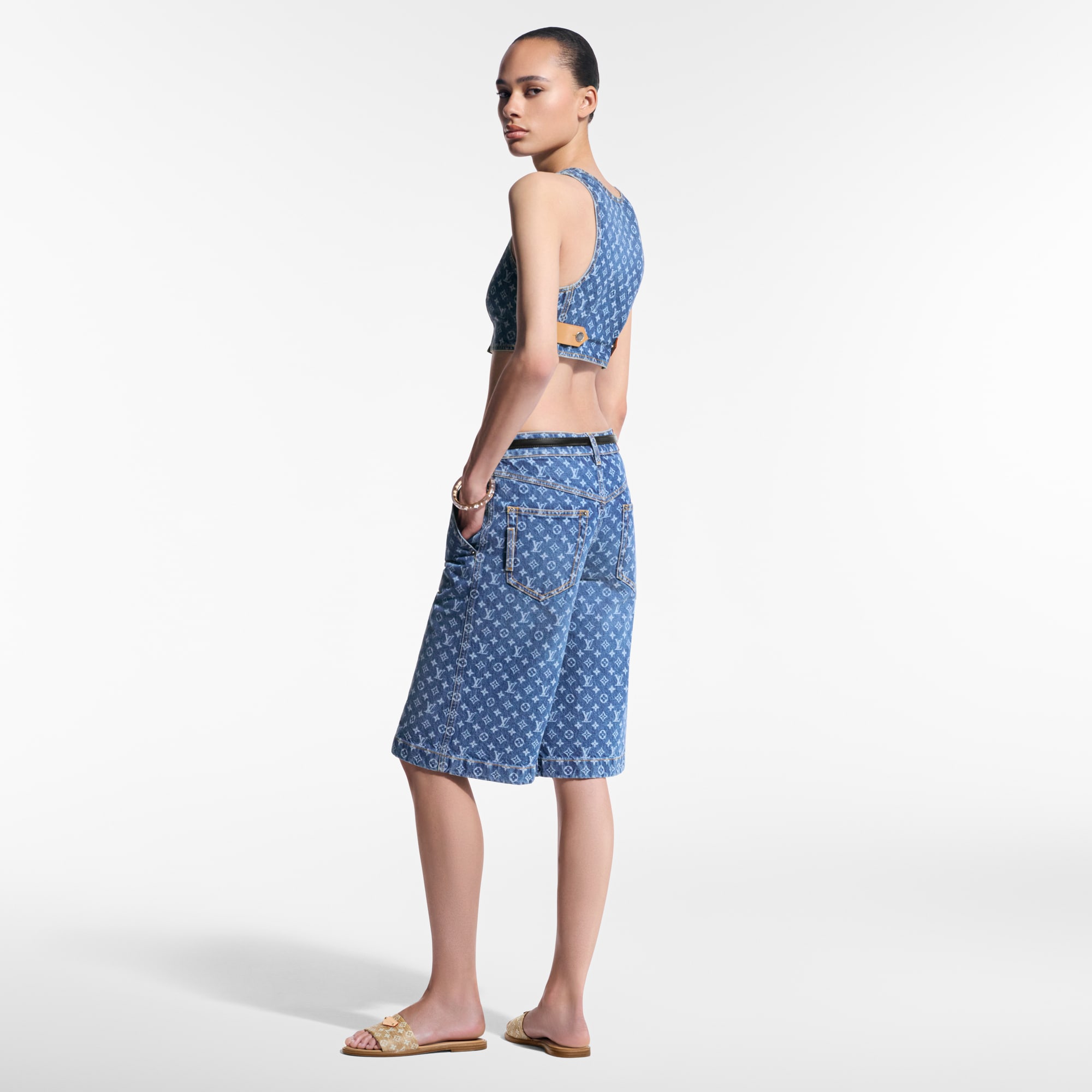 Monogram Denim Bermuda Shorts  in Women