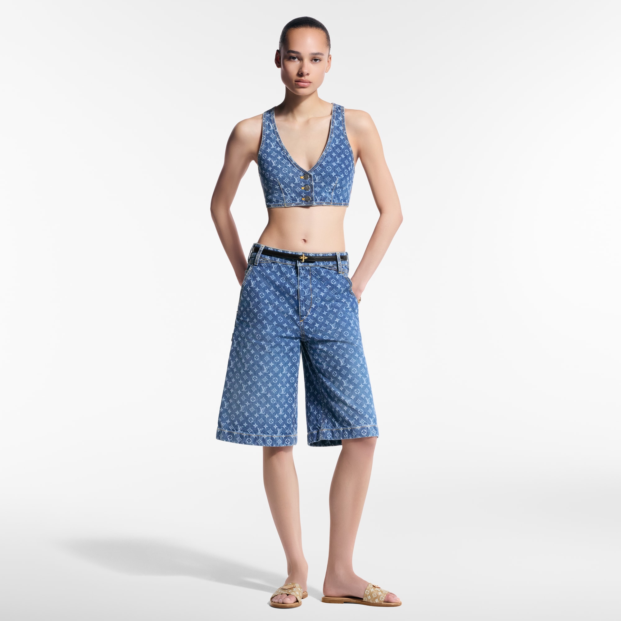 Monogram Denim Bermuda Shorts  in Women