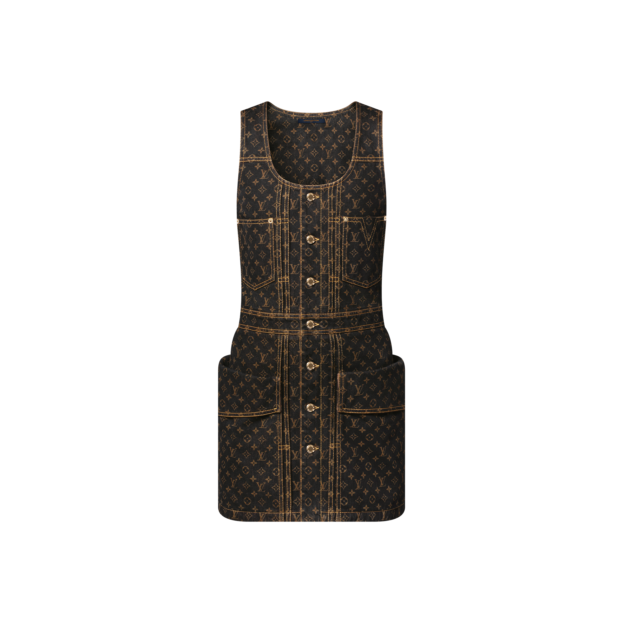 Monogram 牛仔布正面鈕扣連身裙  in 女士