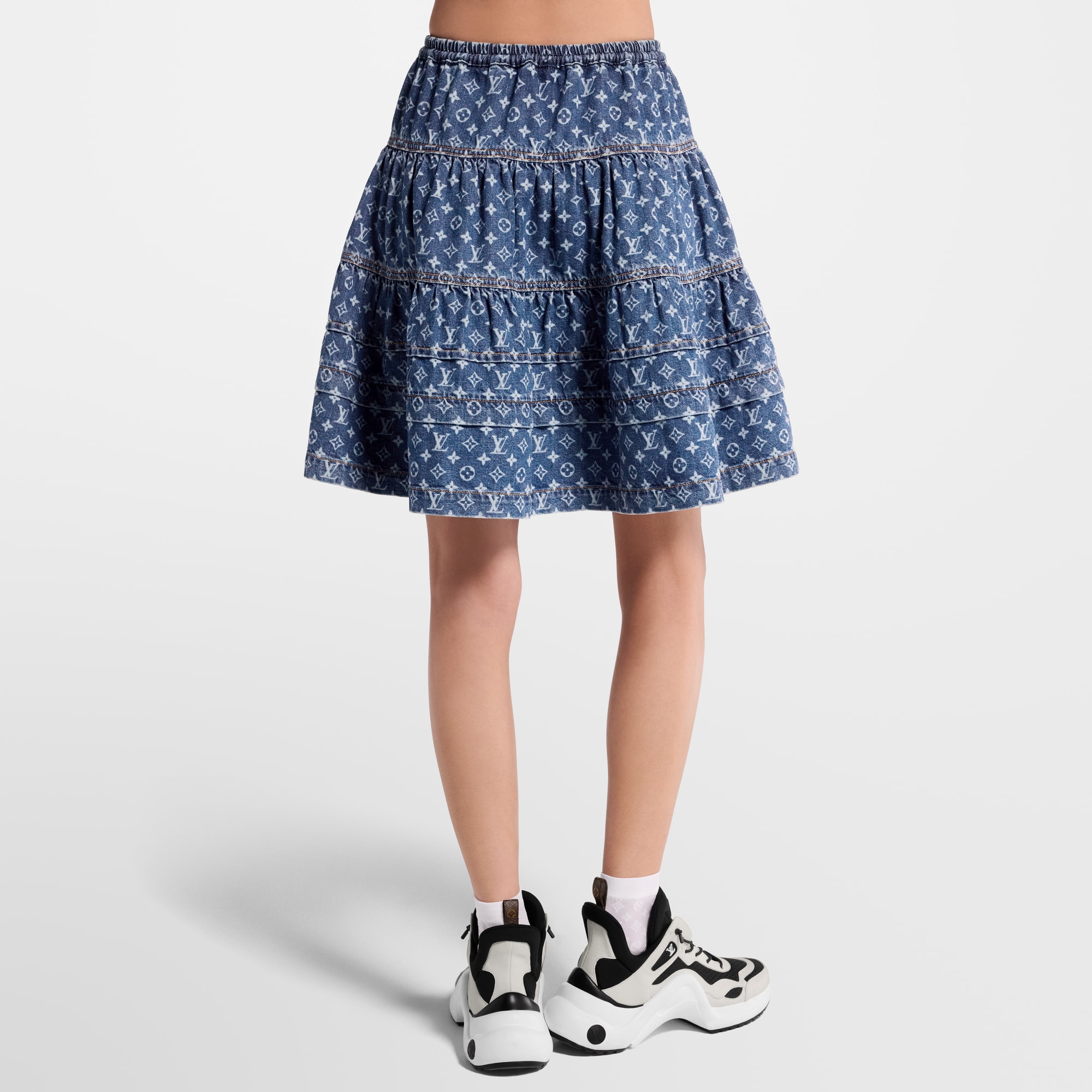 Monogram Denim Tiered Skirt  in Women