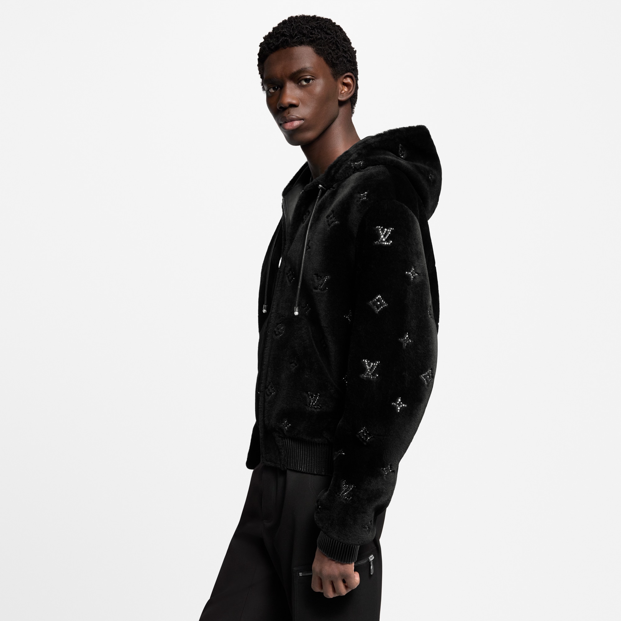 Monogram Embellished Shearling Hoodie  in Men