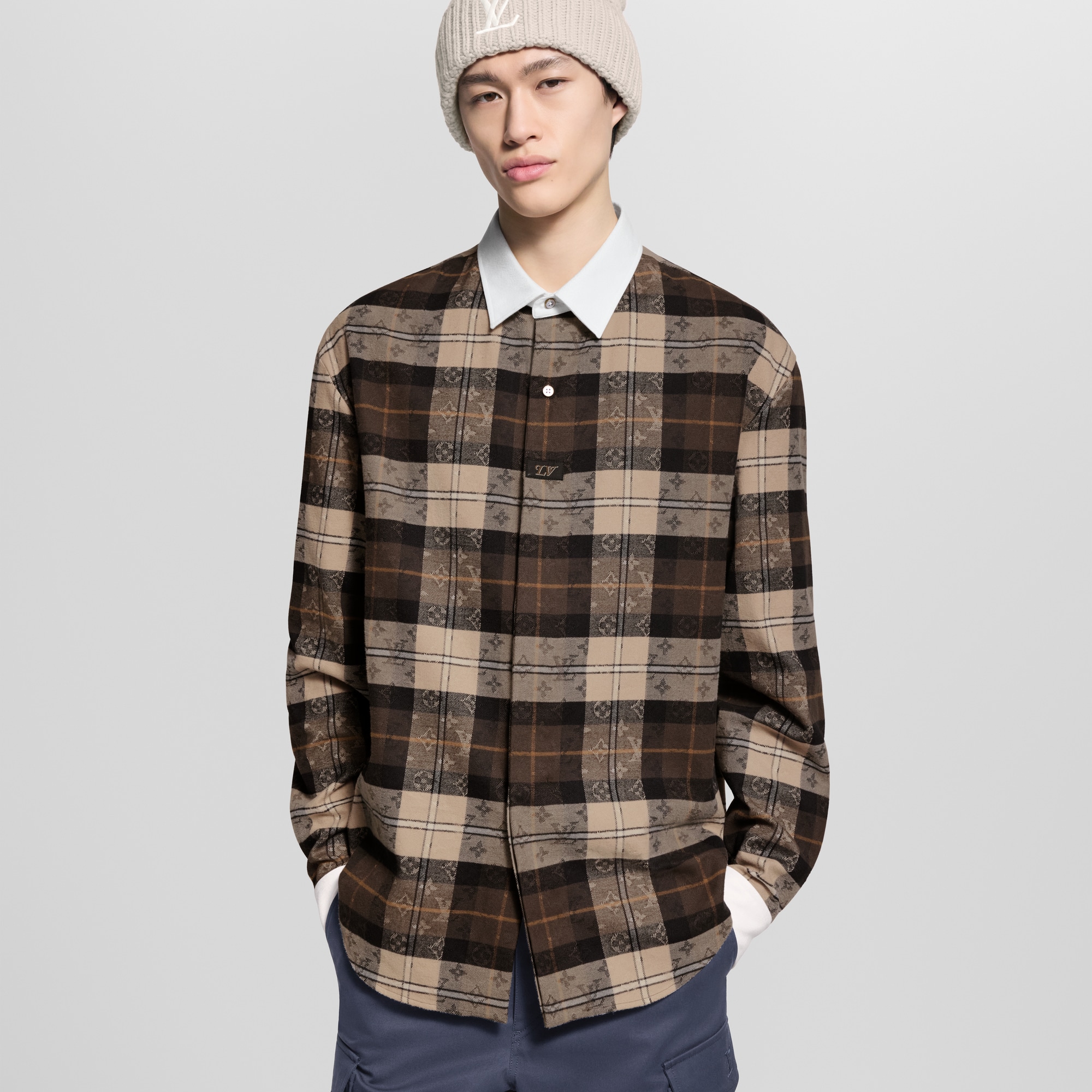 Monogram Flannel Long-Sleeved Polo Shirt  in Men