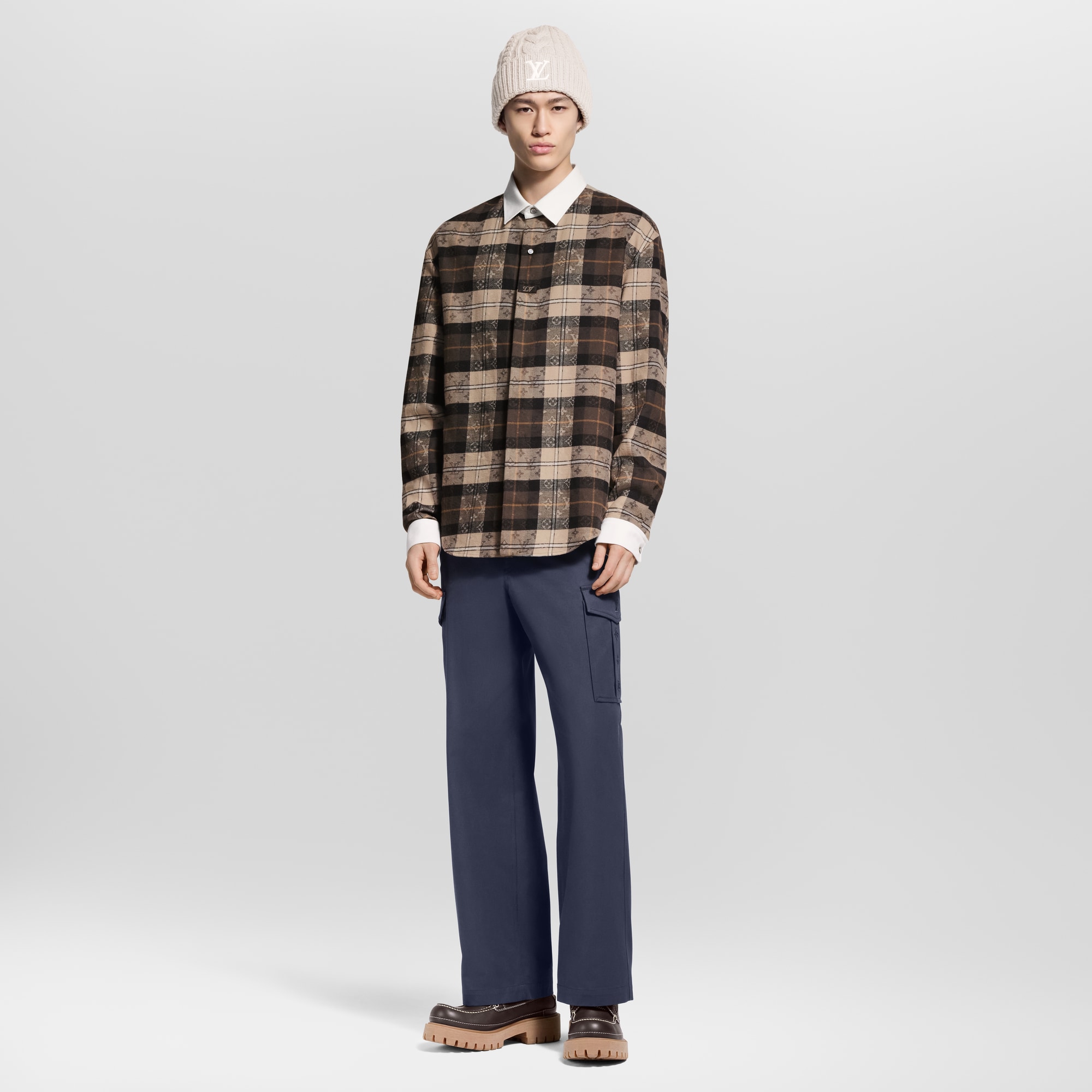 Monogram Flannel Long-Sleeved Polo Shirt  in Men