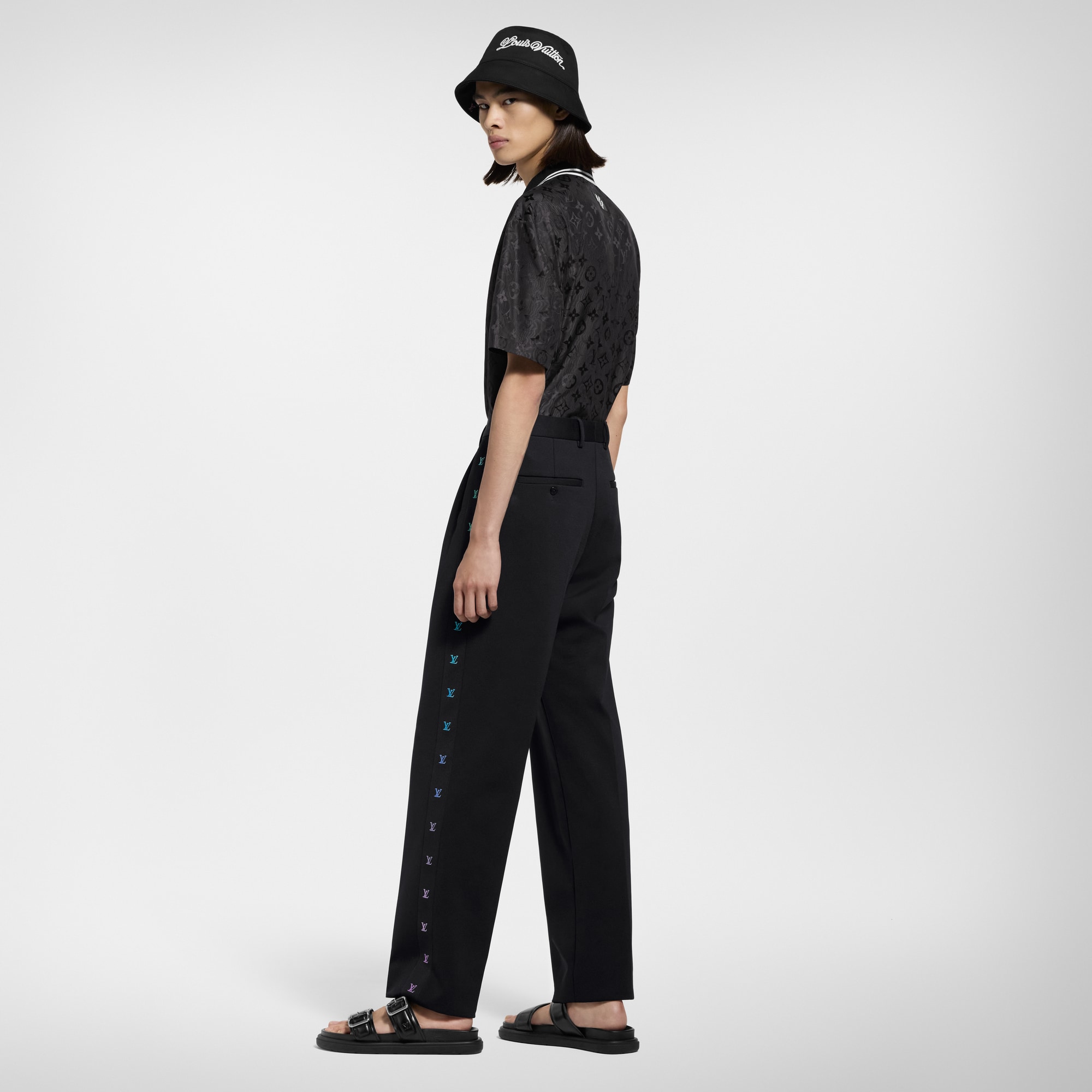 Monogram Moire Jacquard Short-Sleeved Silk Shirt  in Men