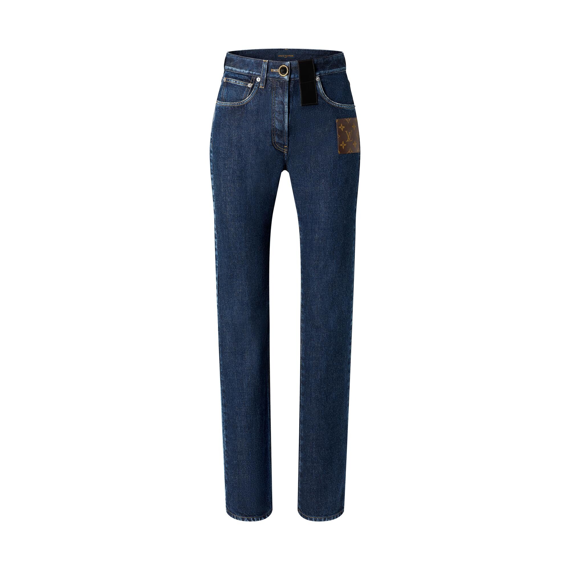 Monogram Patch Straight-Cut Jeans 