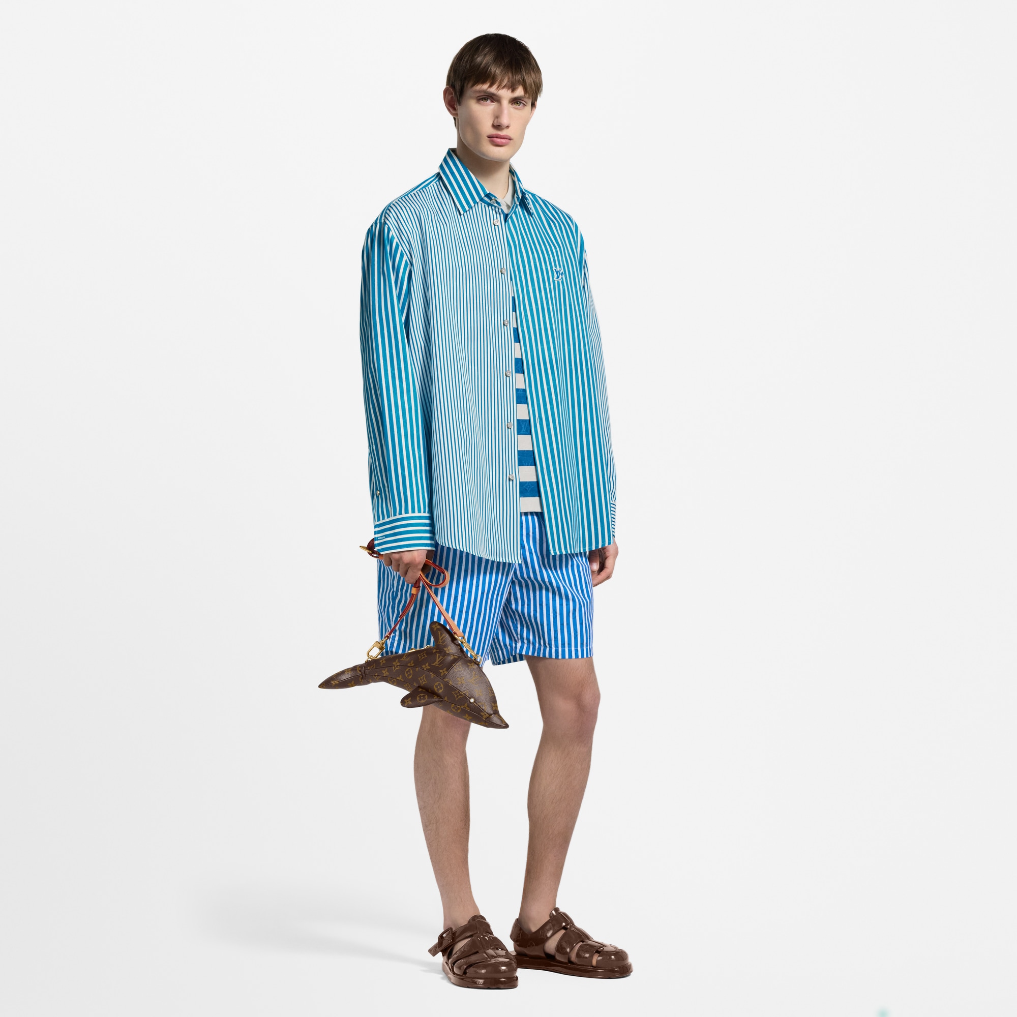 Monogram 拼貼條紋襯衫  in 男士