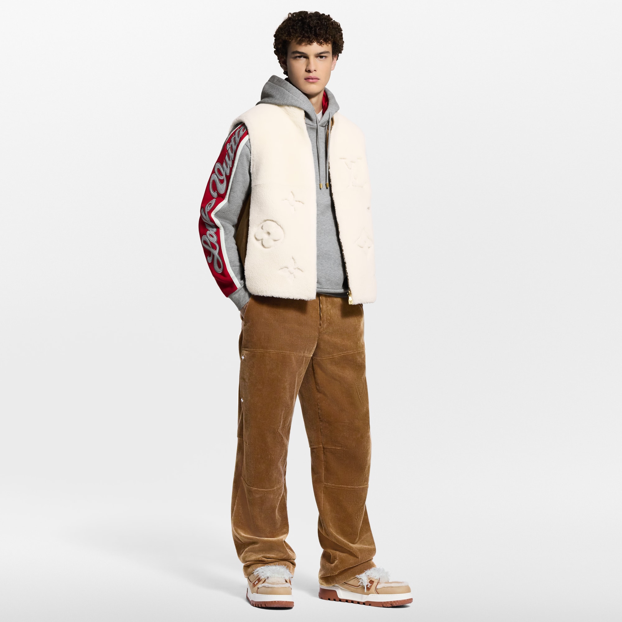 Monogram圖案羊毛皮混合雙面背心  in 男士