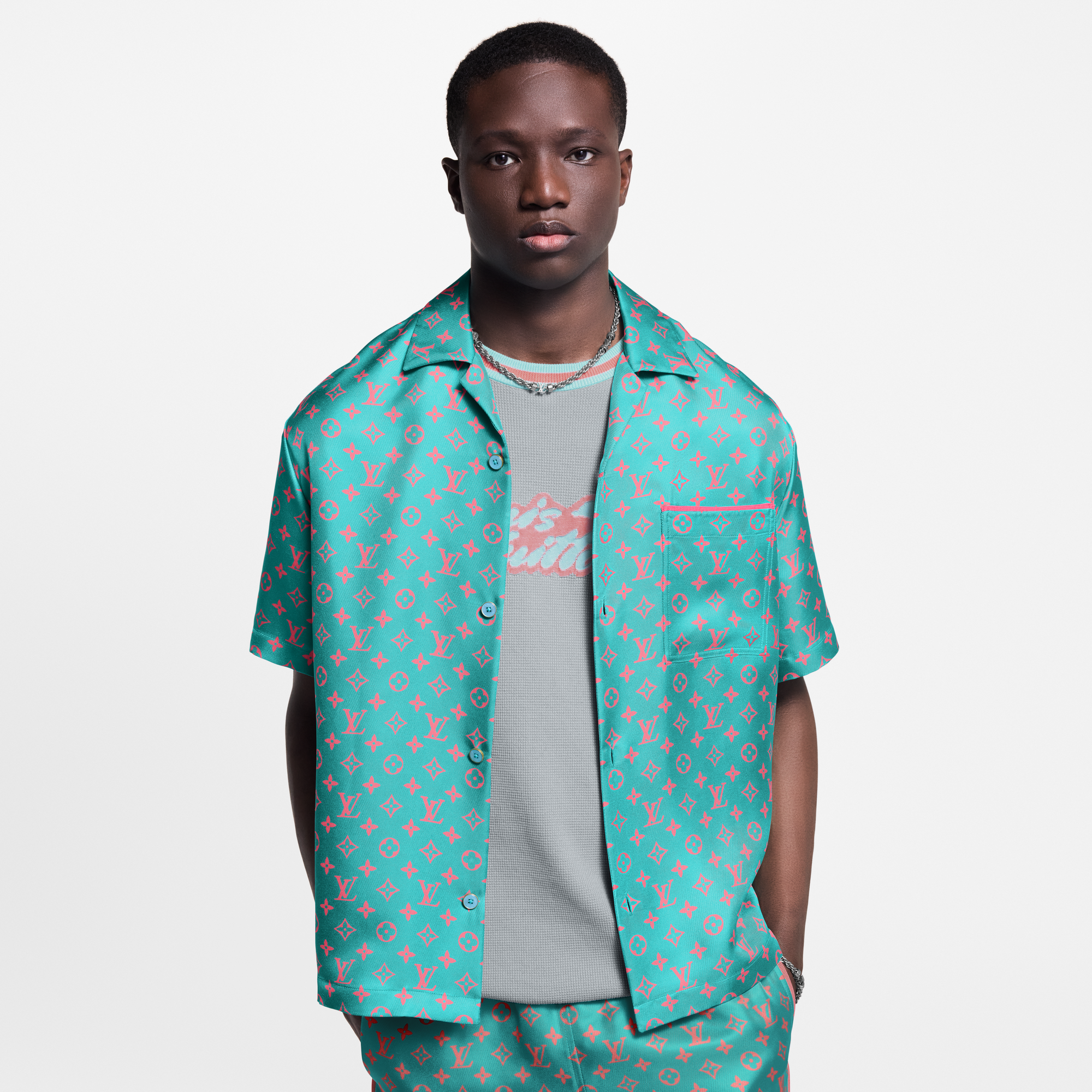 Monogram 短袖絲質襯衫  in 男士