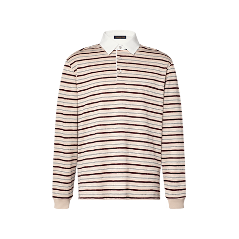 Monogram 圖案條紋長袖 Polo 衫 front view
