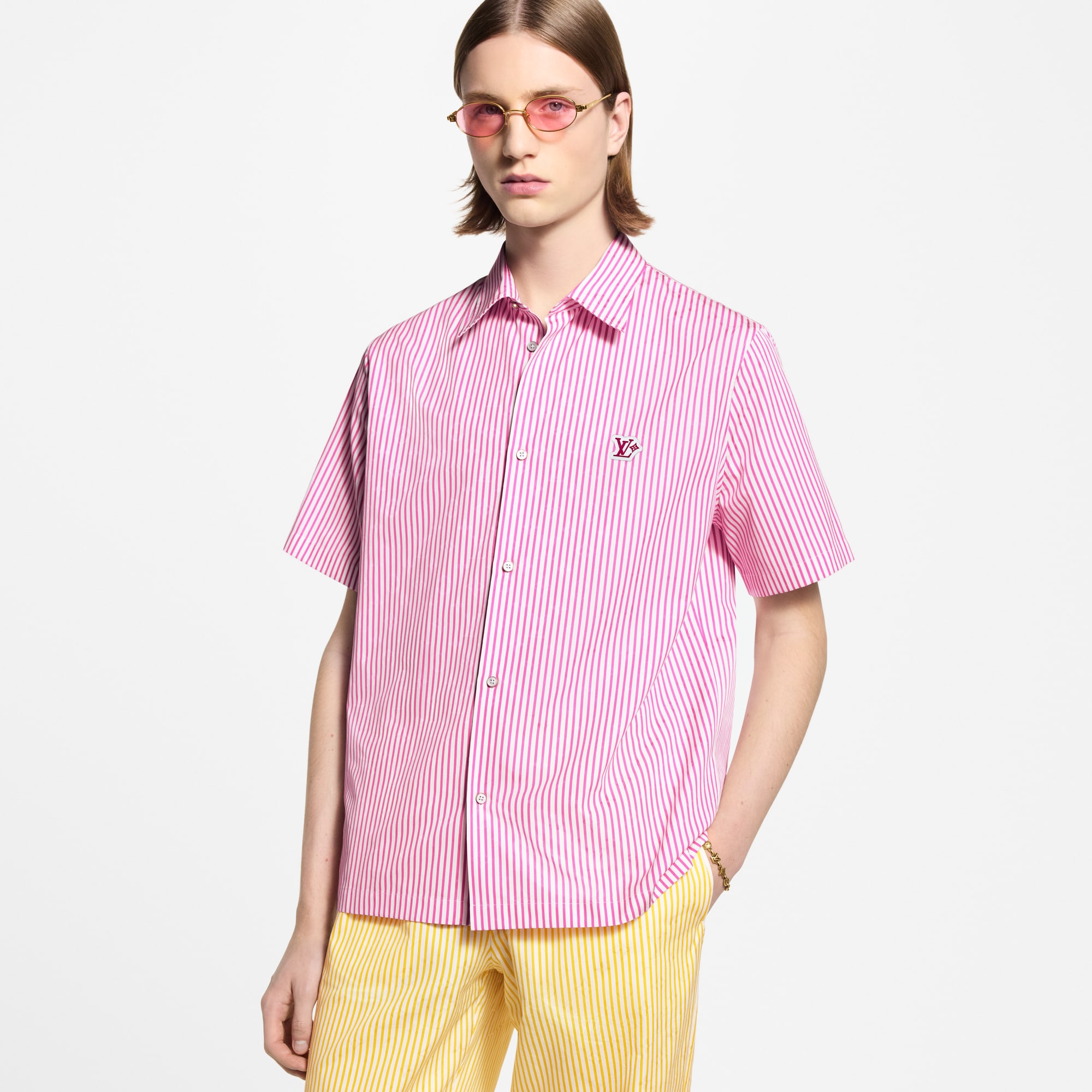 Monogram Striped Short-Sleeved Shirt  in Men