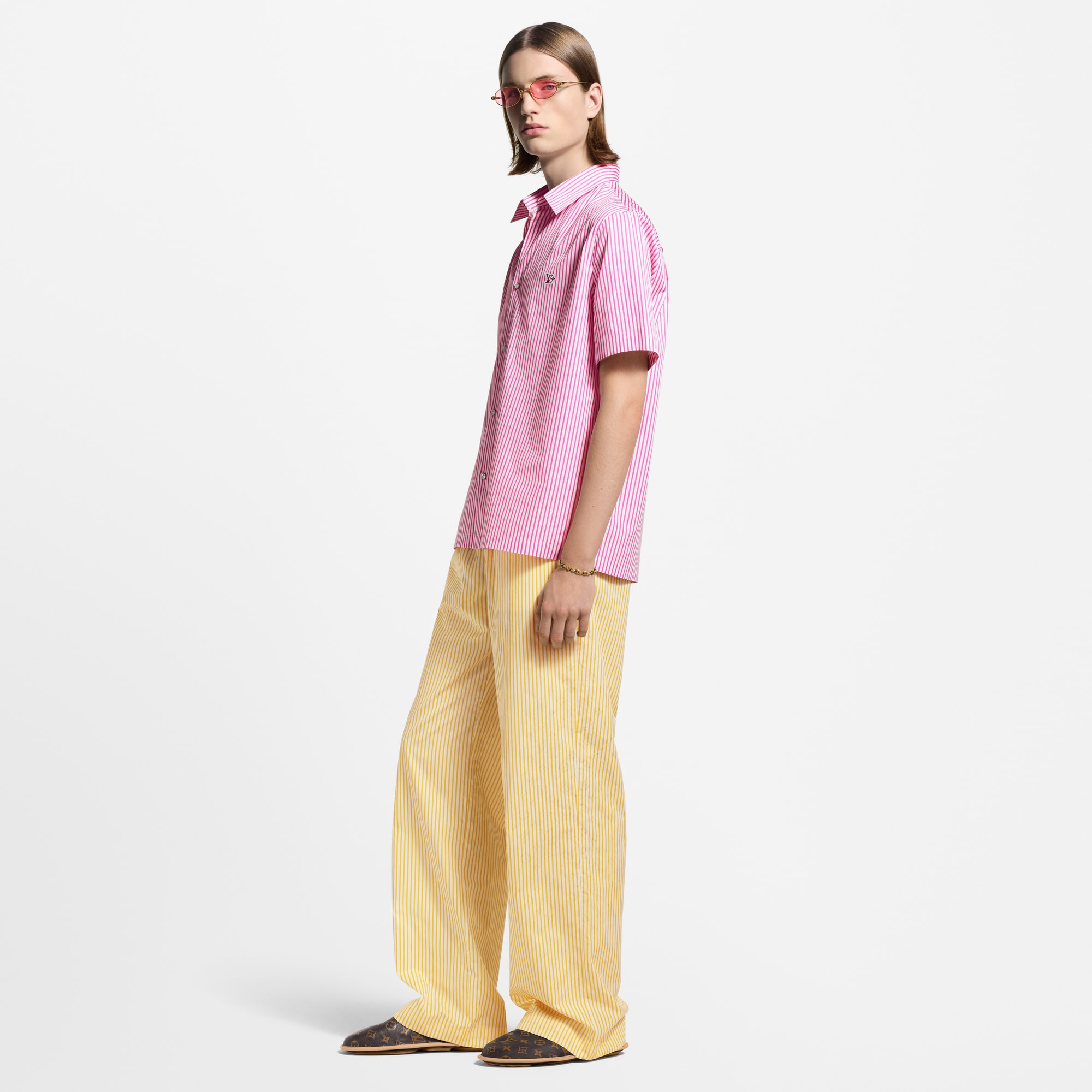 Monogram Striped Short-Sleeved Shirt  in Men