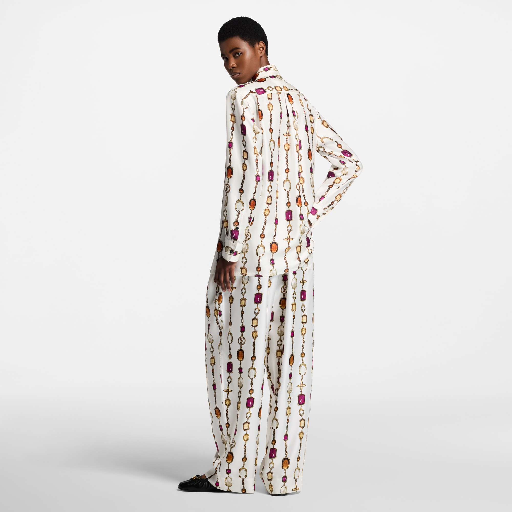 項鏈印花圖案絲質襯衫  in 女士