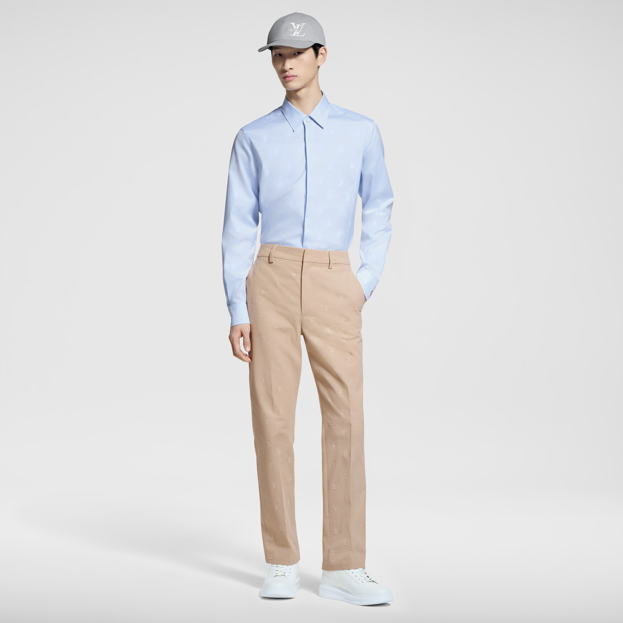 Printed Cotton Long-Sleeved Oxford Shirt  in Men