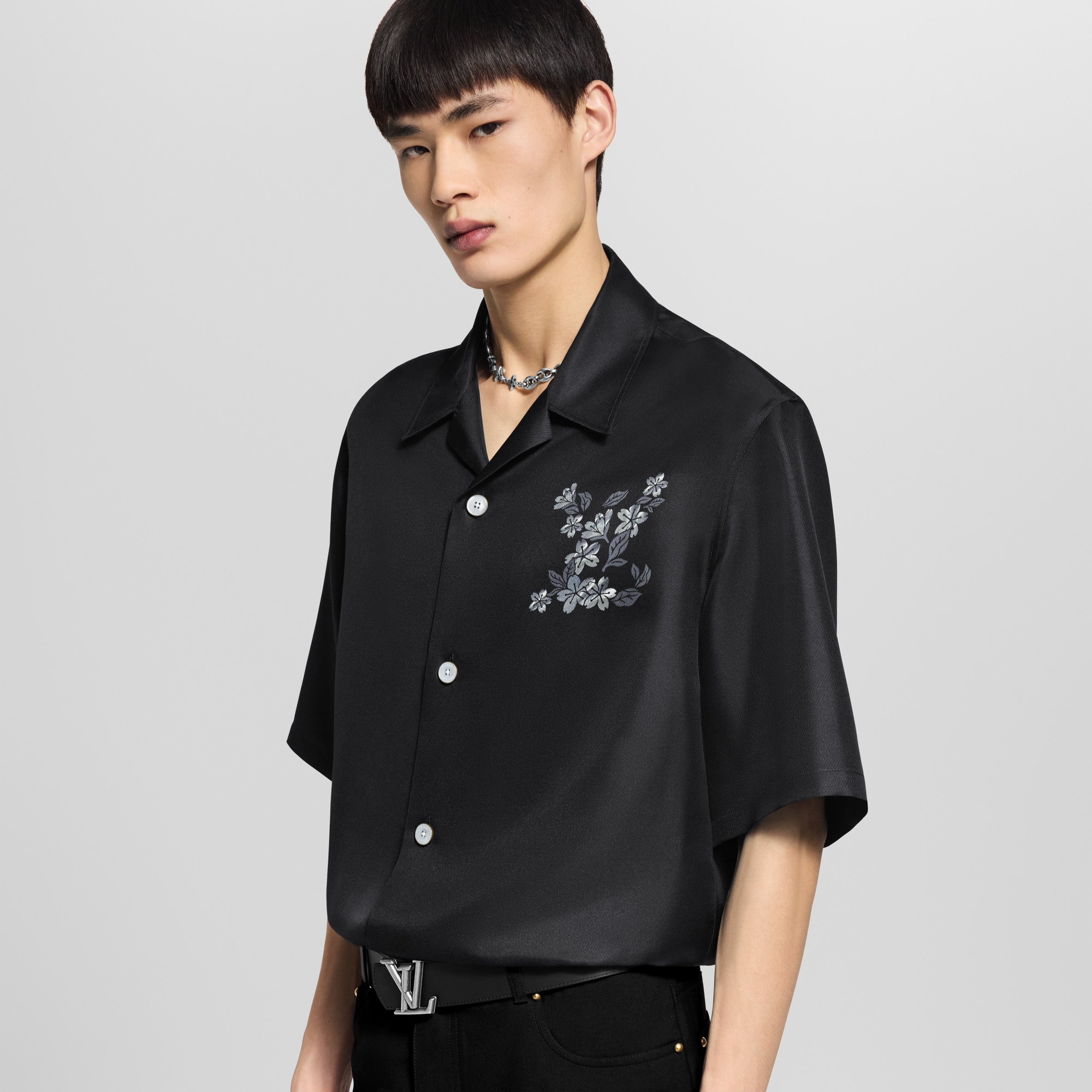 Printed Signature Silk Shirt  in Men